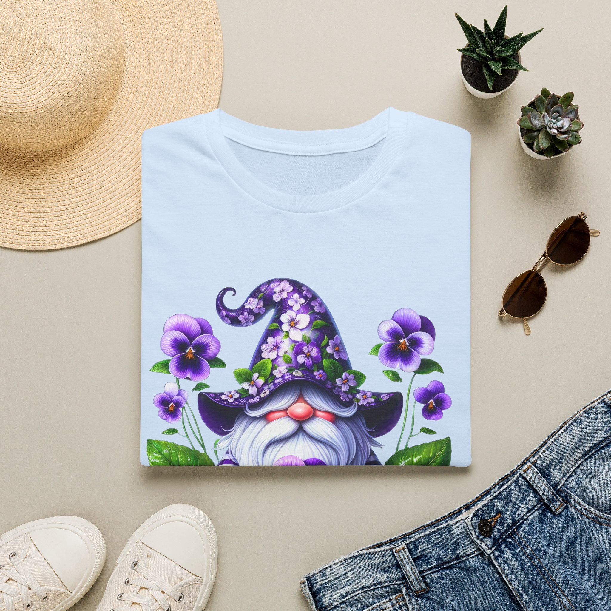 Purple Pansy Garden Gnome T-Shirt