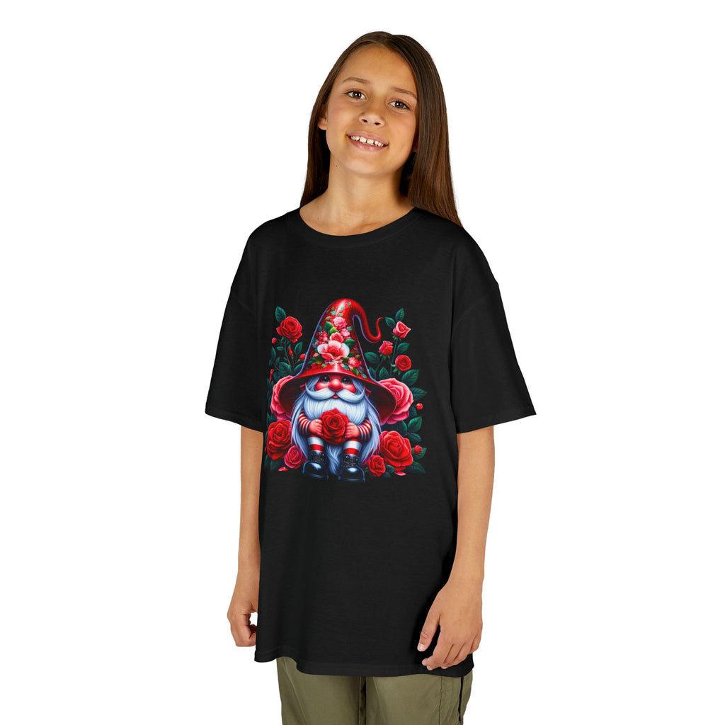 Valentine Gnome Kids Tee — Cute Red Rose Garden Gnome Shirt