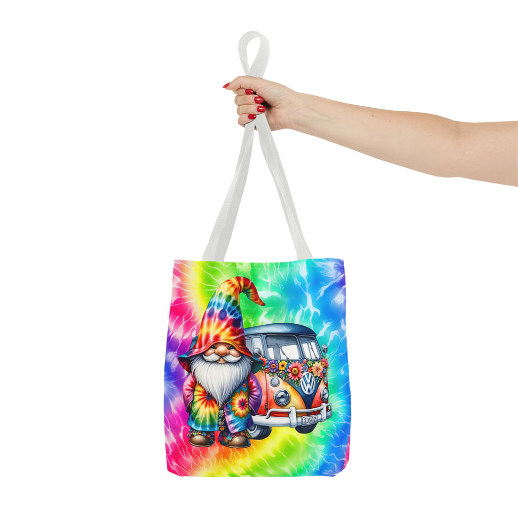 Tie-Dye Hippie Gnome Tote Bag — VW Bus Floral Boho Beach Tote