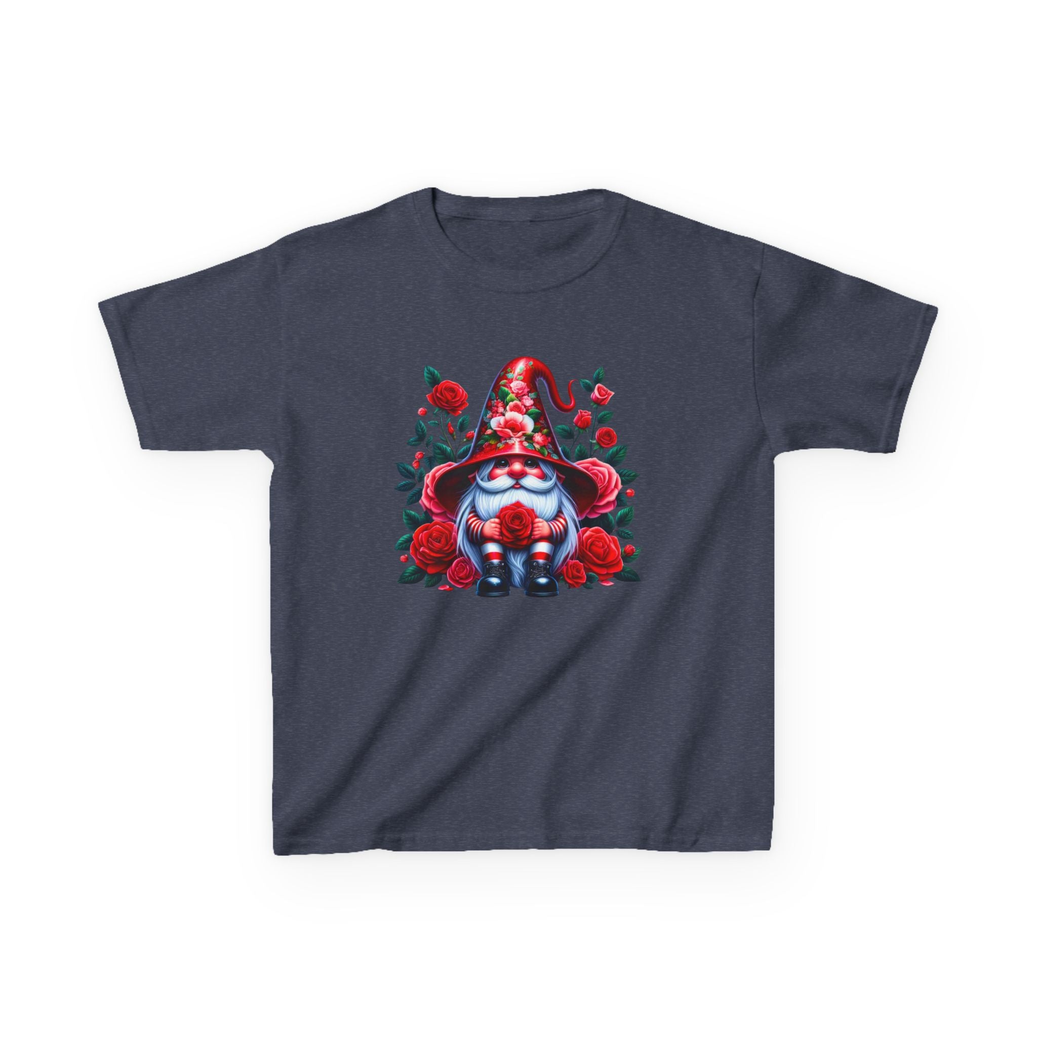 Valentine Gnome Kids Tee — Cute Red Rose Garden Gnome Shirt