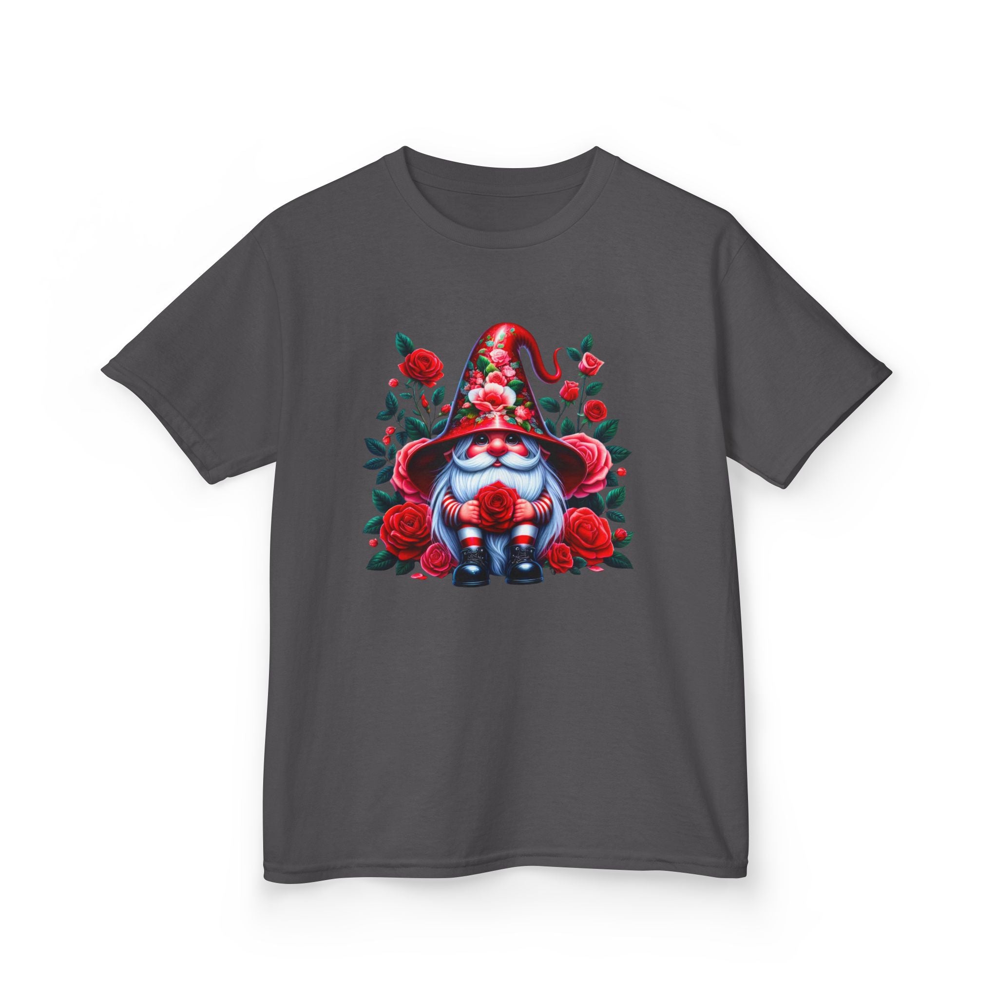 Valentine Gnome Kids Tee — Cute Red Rose Garden Gnome Shirt