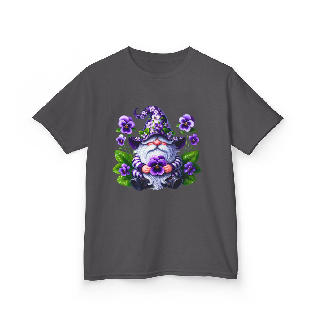 Kids Gnome T‑Shirt — Cute Purple Floral Wizard Gnome Tee for Children