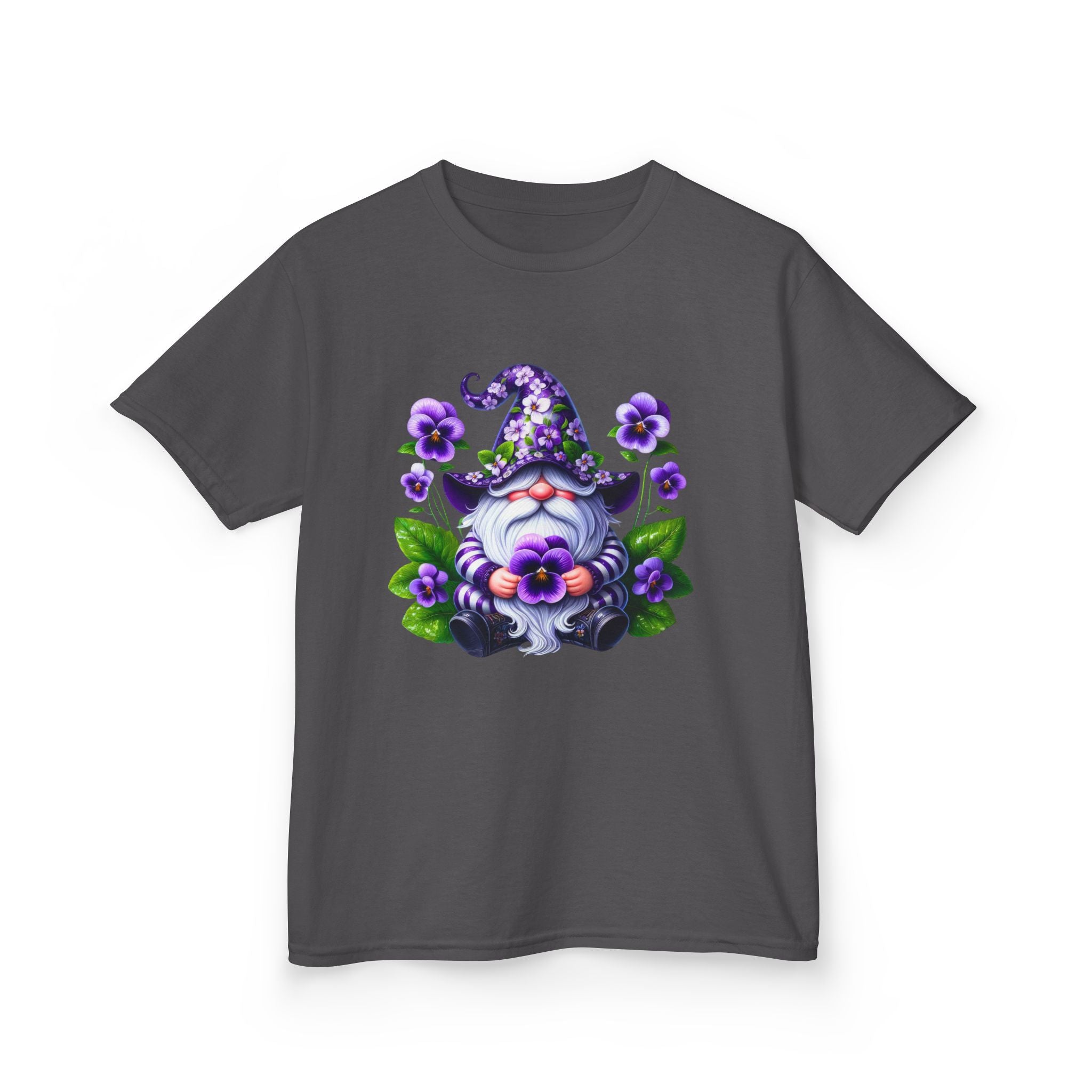 Kids Gnome T‑Shirt — Cute Purple Floral Wizard Gnome Tee for Children