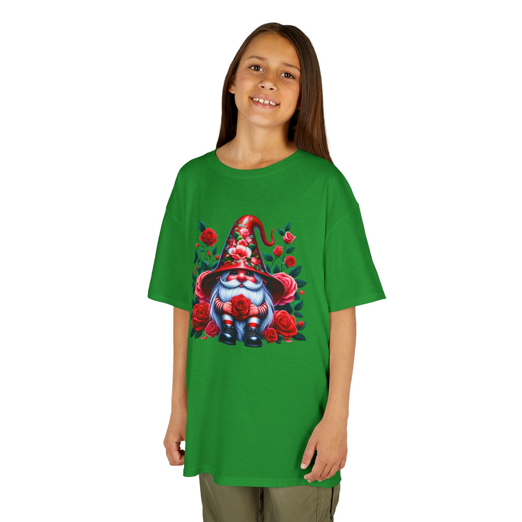Valentine Gnome Kids Tee — Cute Red Rose Garden Gnome Shirt