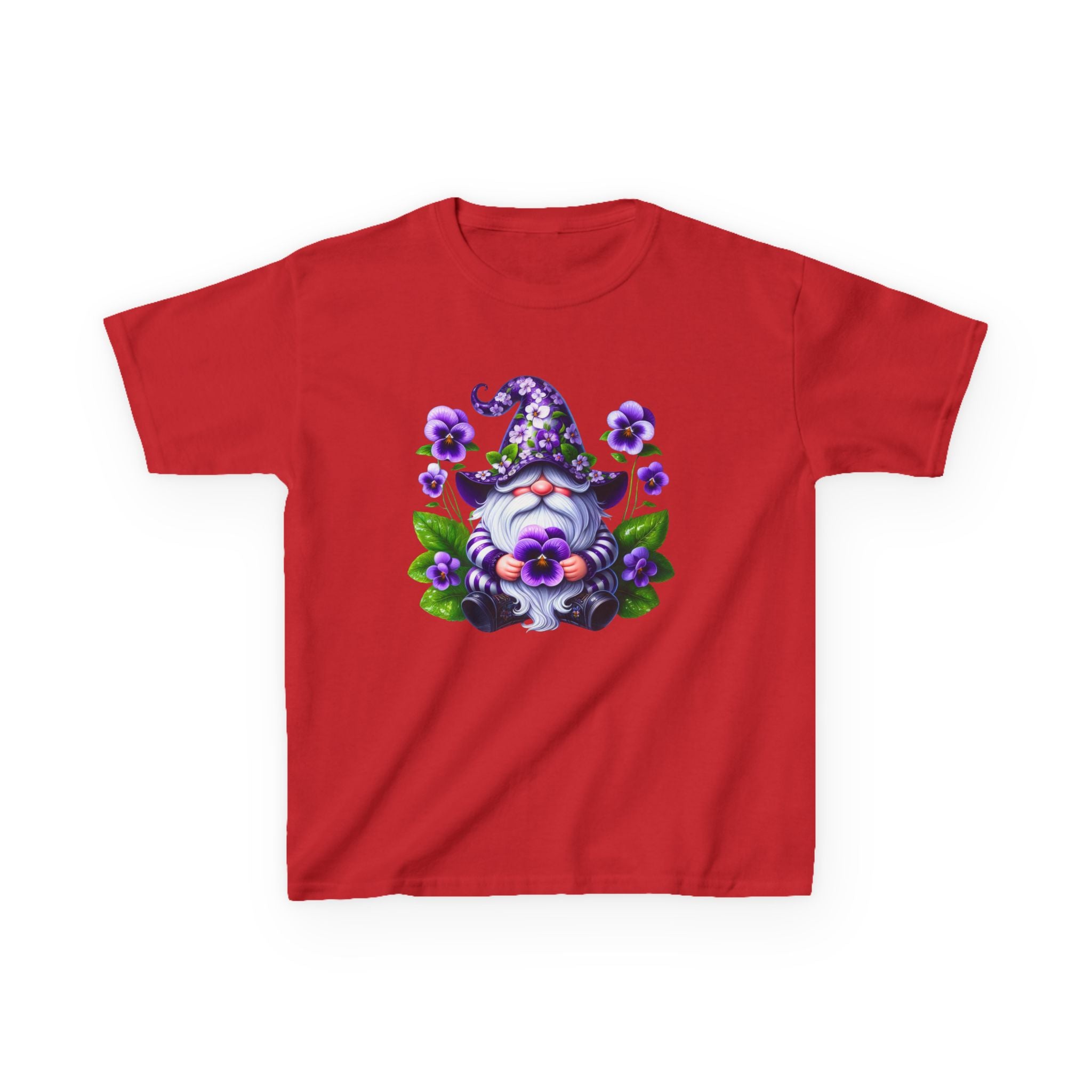 Kids Gnome T‑Shirt — Cute Purple Floral Gnome Tee for Children