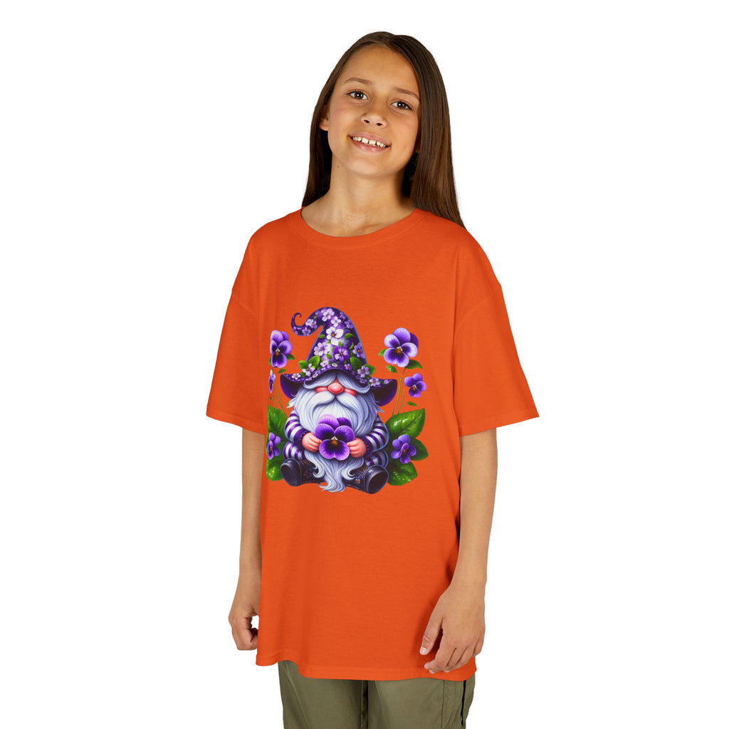 Kids Gnome T‑Shirt — Cute Purple Floral Wizard Gnome Tee for Children