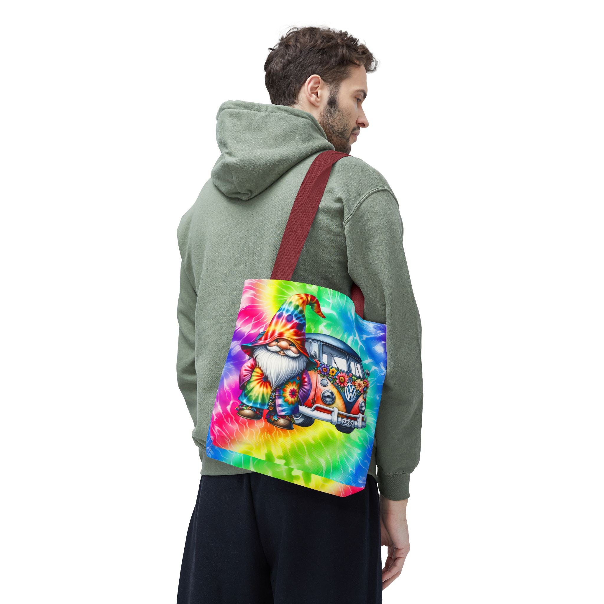 Tie-Dye Hippie Gnome Tote Bag — VW Bus Floral Boho Beach Tote