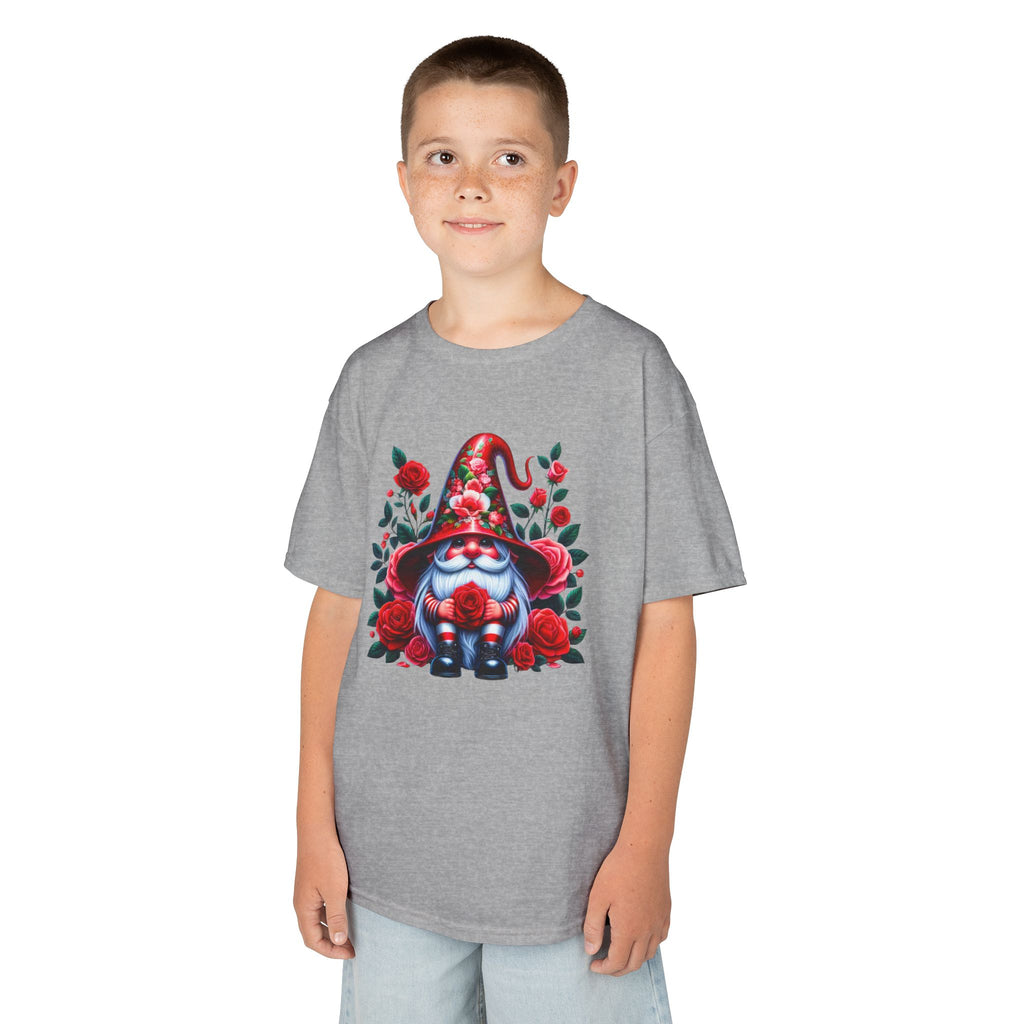 Valentine Gnome Kids Tee — Cute Red Rose Garden Gnome Shirt