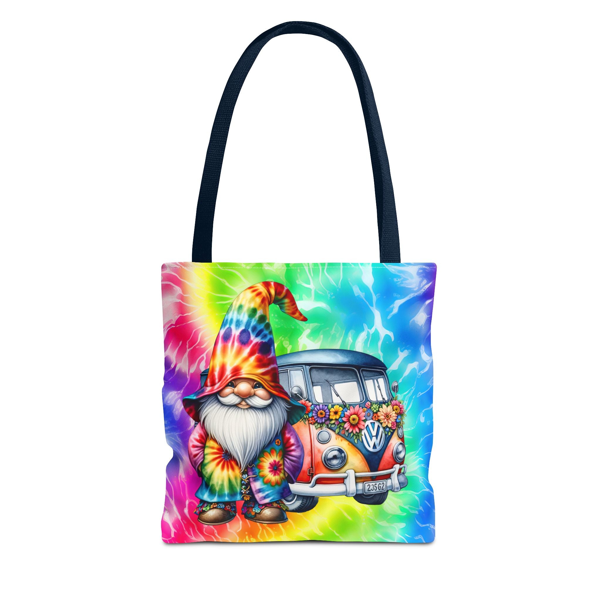 Tie-Dye Hippie Gnome Tote Bag — VW Bus Floral Boho Beach Tote