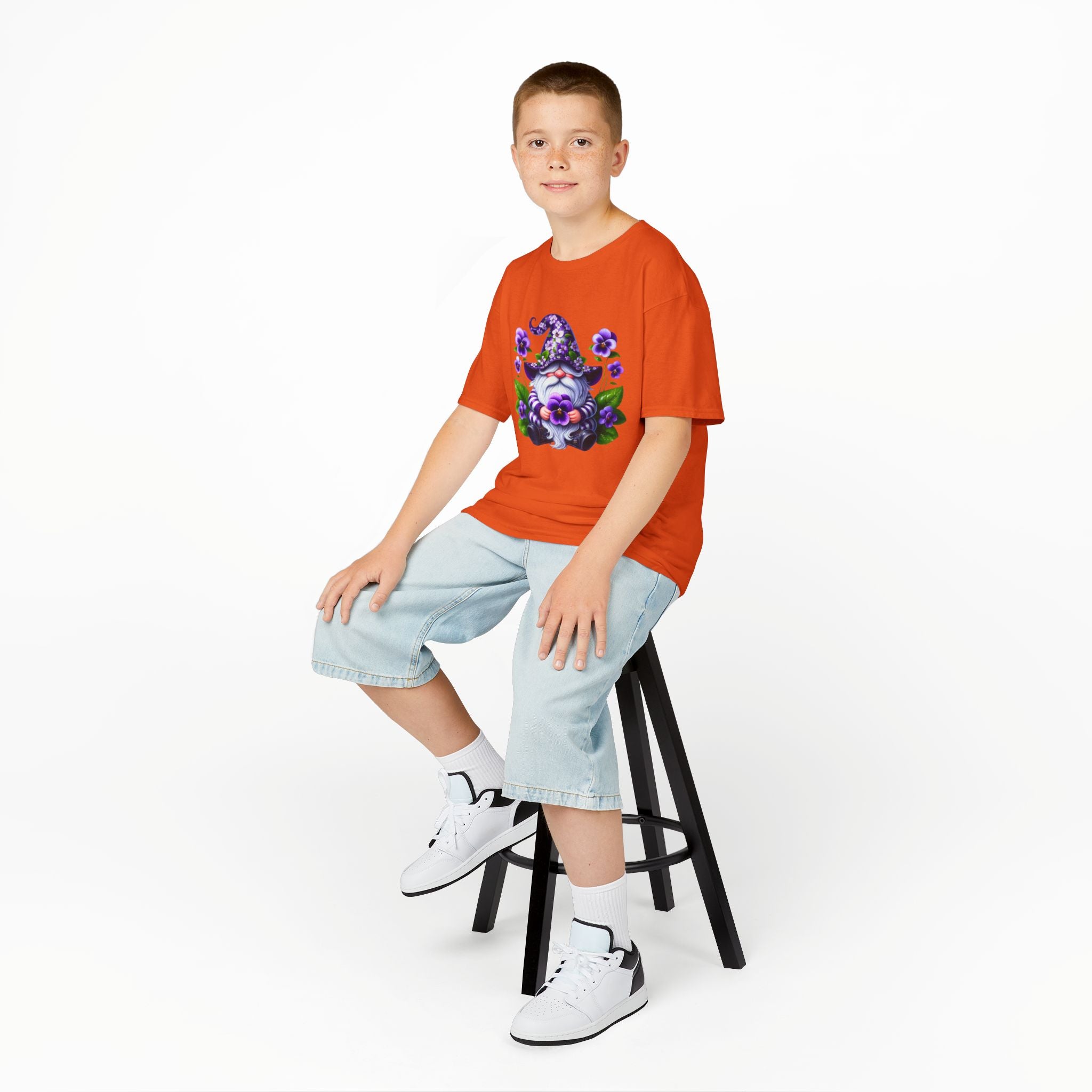 Kids Gnome T‑Shirt — Cute Purple Floral Wizard Gnome Tee for Children