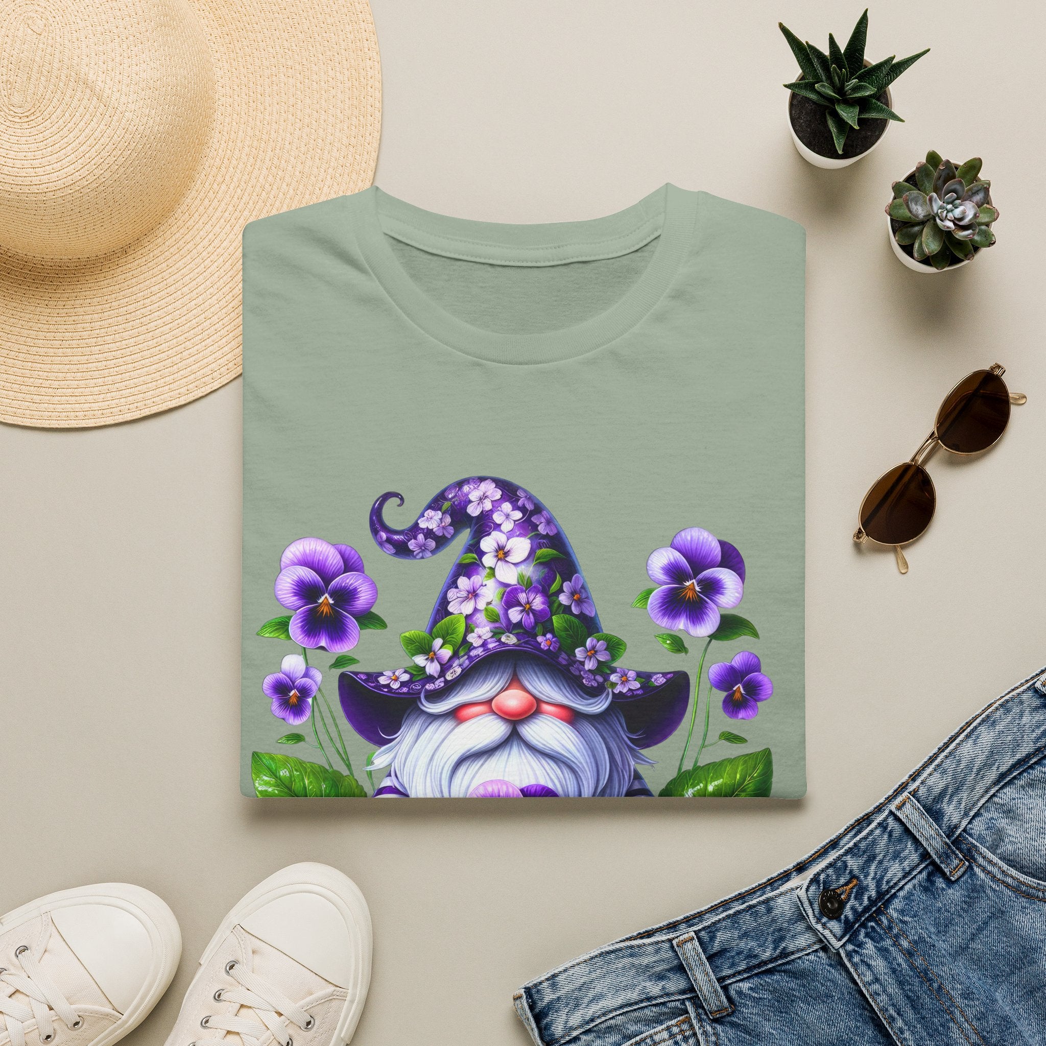 Purple Pansy Garden Gnome T-Shirt