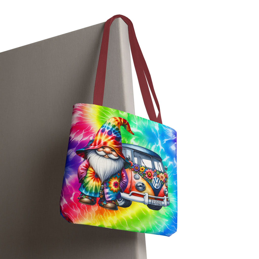 Tie-Dye Hippie Gnome Tote Bag — VW Bus Floral Boho Beach Tote