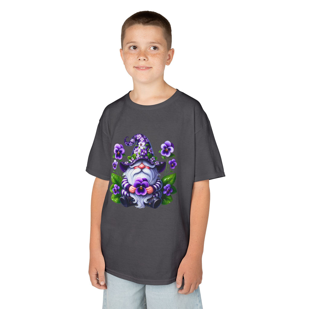 Kids Gnome T‑Shirt — Cute Purple Floral Wizard Gnome Tee for Children
