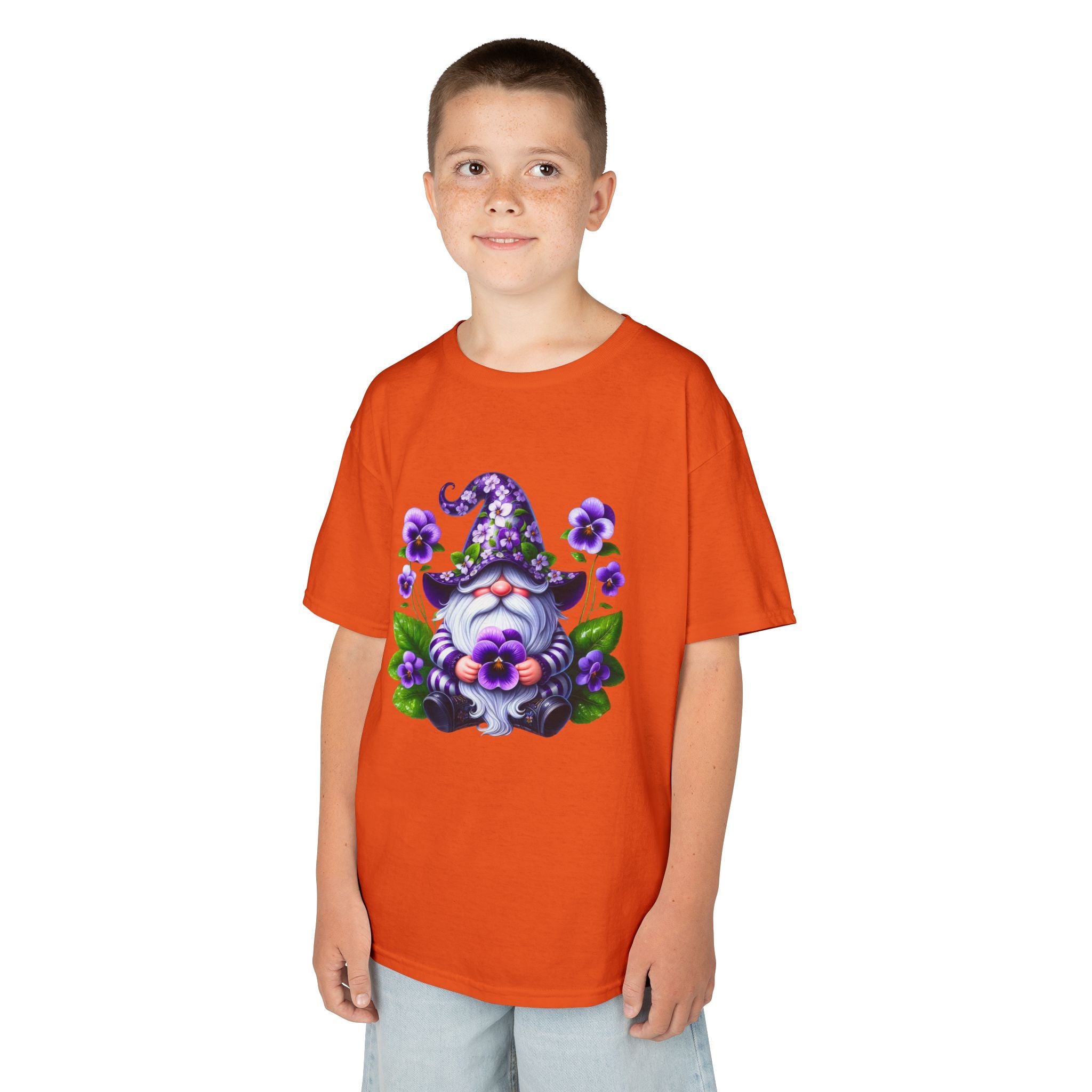 Kids Gnome T‑Shirt — Cute Purple Floral Wizard Gnome Tee for Children