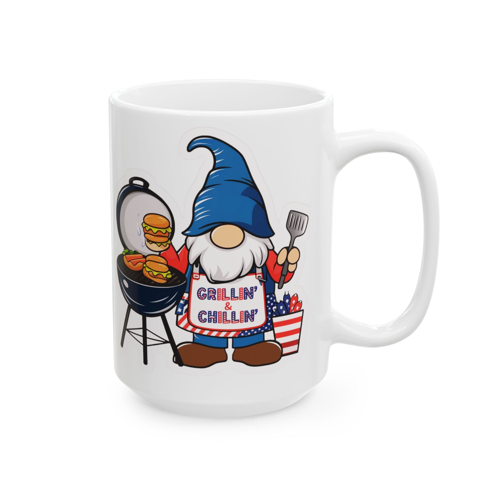 Grilling Gnome Ceramic Mug — Cute BBQ & Patriotic Party Coffee Cup (11oz, 15oz)