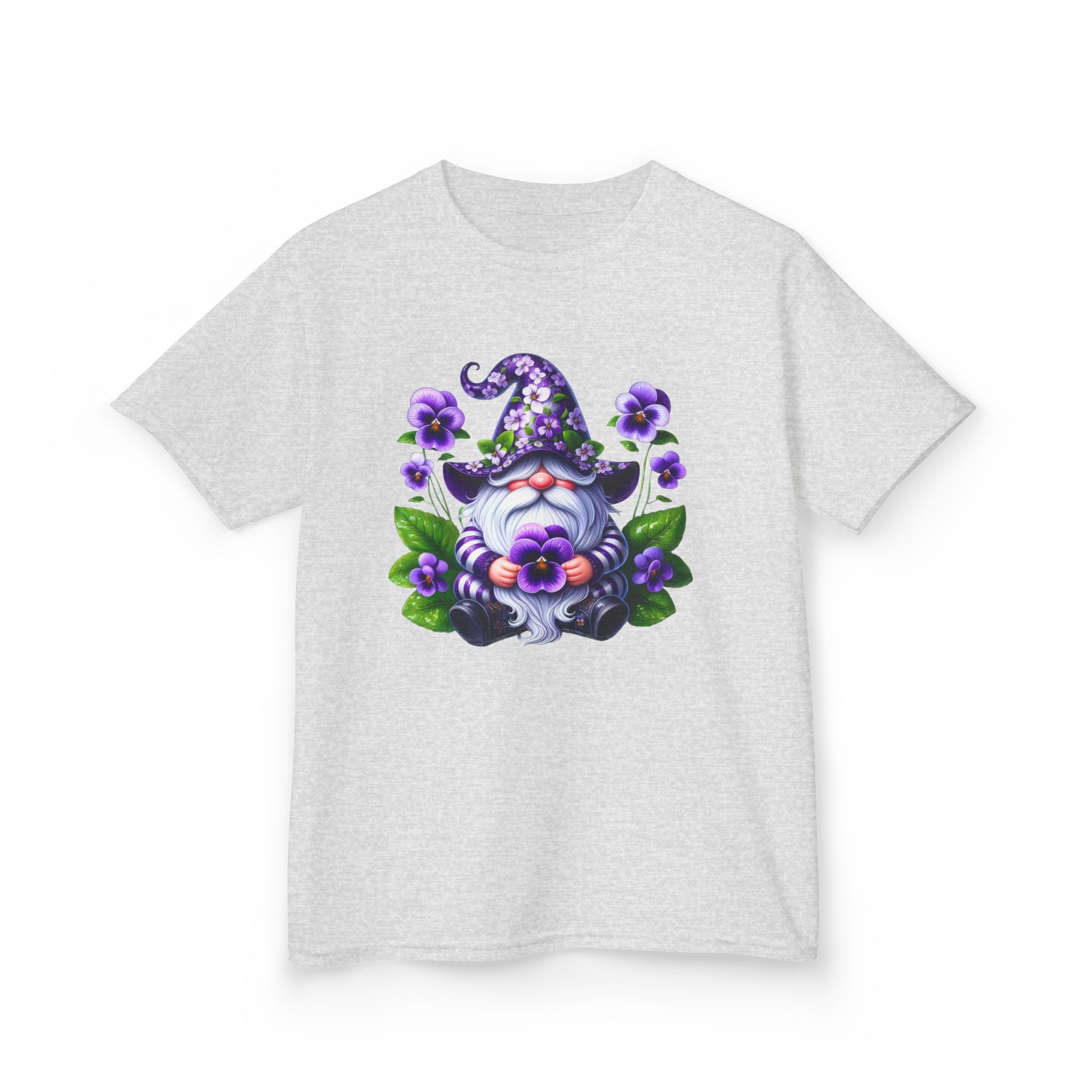 Kids Gnome T‑Shirt — Cute Purple Floral Gnome Tee for Children