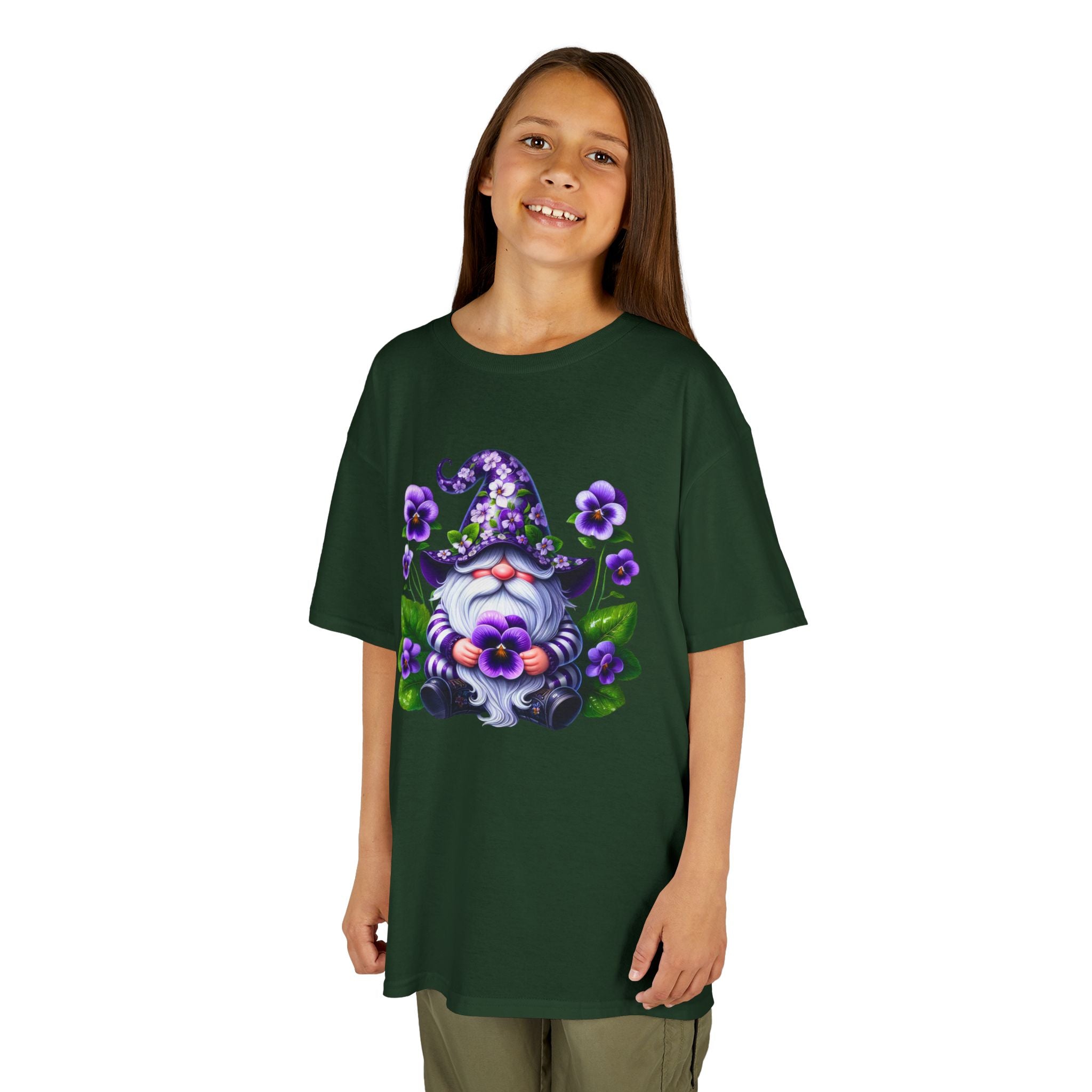 Kids Gnome T‑Shirt — Cute Purple Floral Gnome Tee for Children