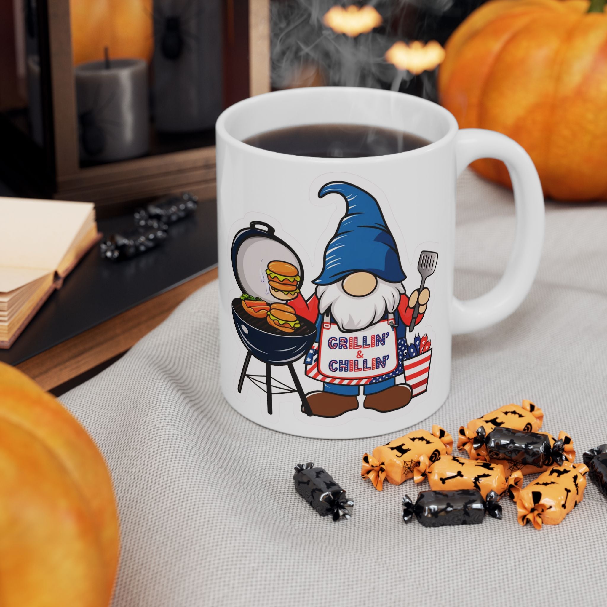 Grilling Gnome Ceramic Mug — Cute BBQ & Patriotic Party Coffee Cup (11oz, 15oz)