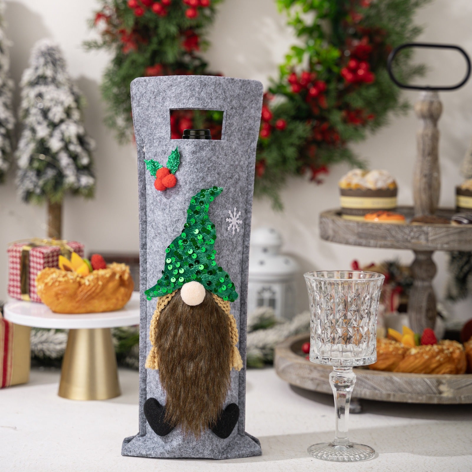 Wine bottle bag Rudolf red wine bottle decoration party decoration handbag gnome wine bottle cover