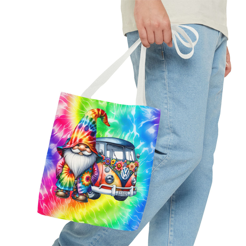 Tie-Dye Hippie Gnome Tote Bag — VW Bus Floral Boho Beach Tote
