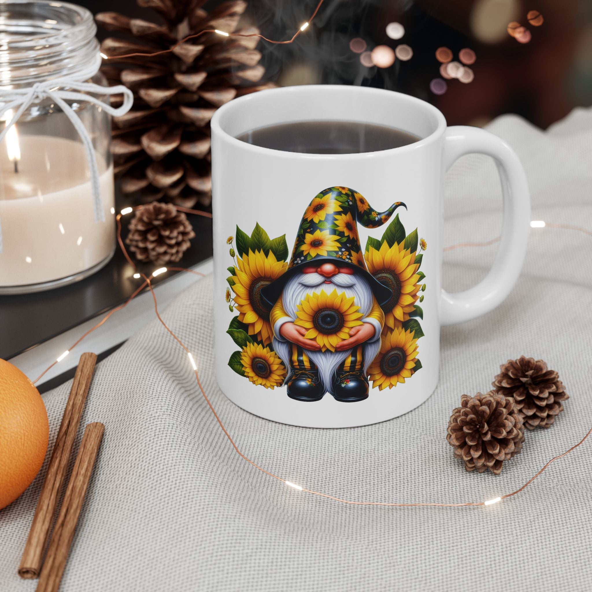 Sunflower Witch Ceramic Mug — Autumn Halloween Coffee Cup (11oz, 15oz)