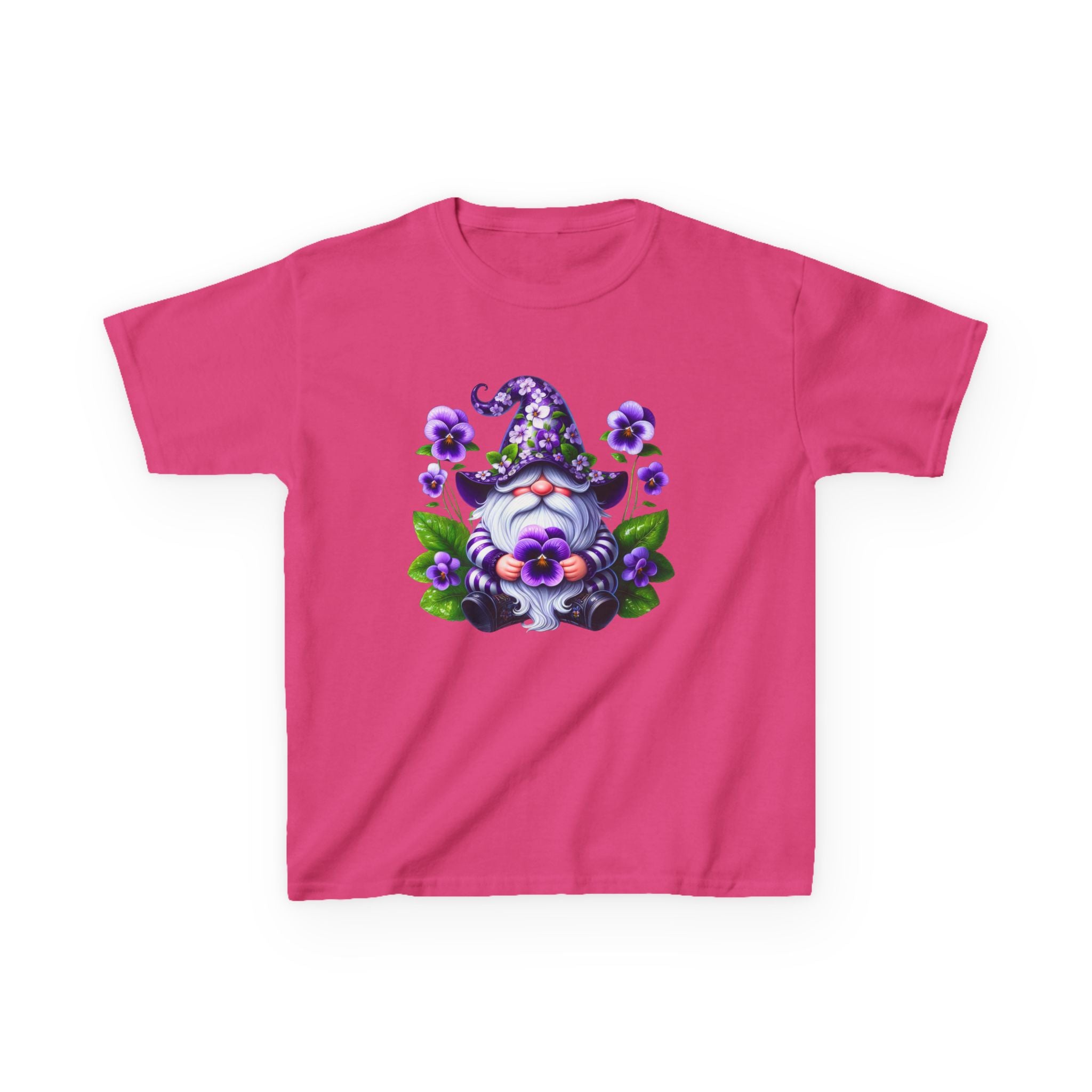 Kids Gnome T‑Shirt — Cute Purple Floral Gnome Tee for Children