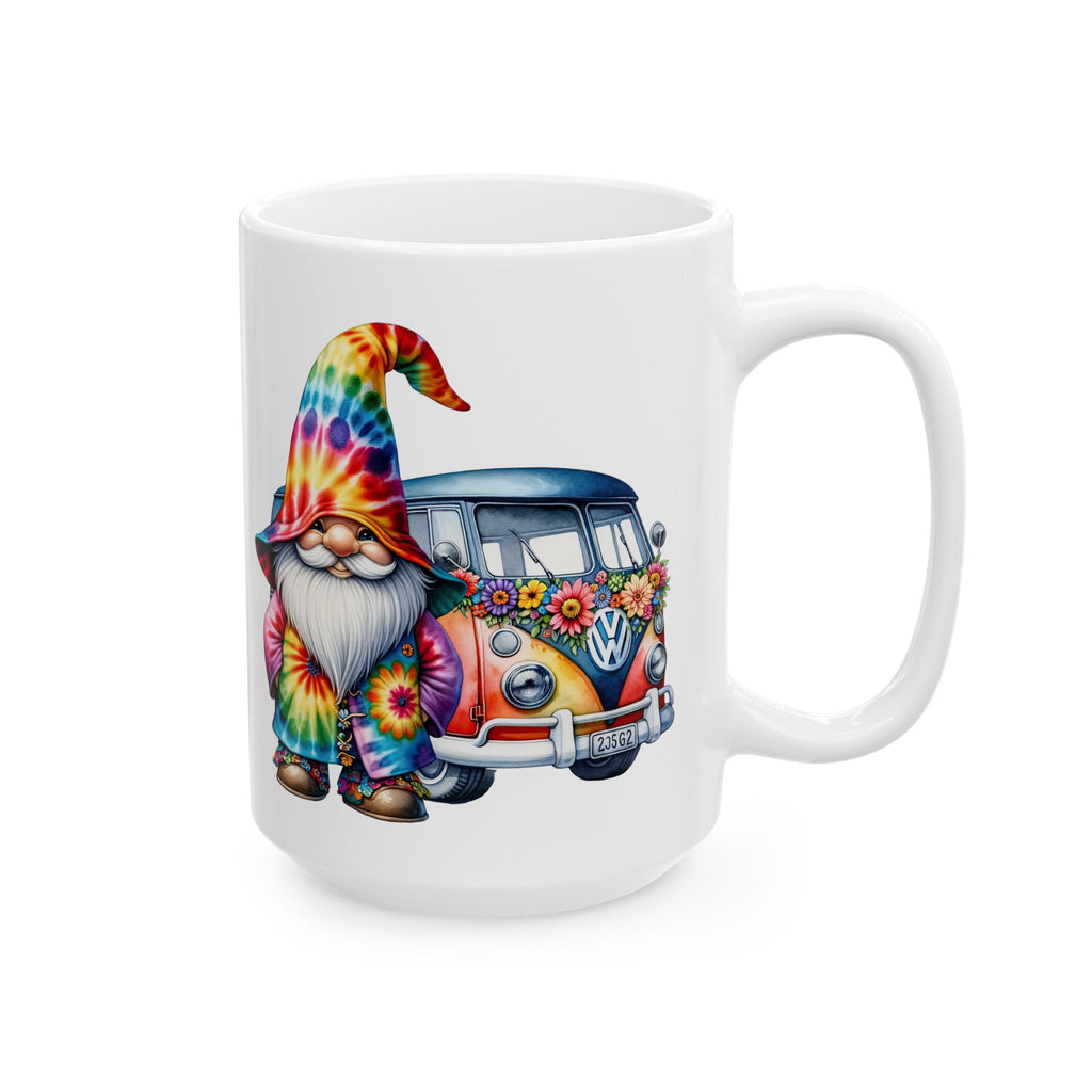 Tie-Dye Gnome Ceramic Mug (11oz, 15oz) — Hippie Van & Colorful Gnome Coffee Cup