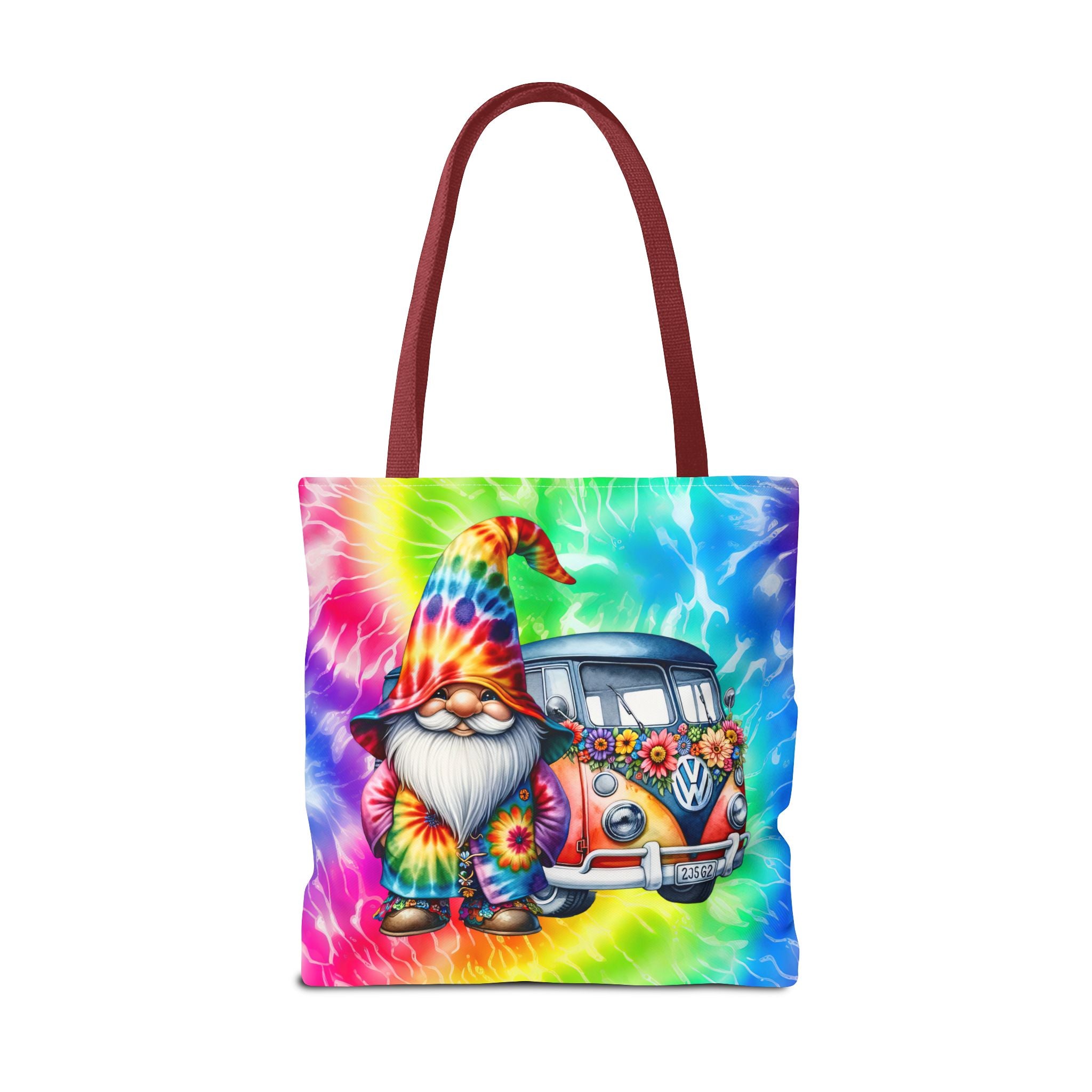 Tie-Dye Hippie Gnome Tote Bag — VW Bus Floral Boho Beach Tote