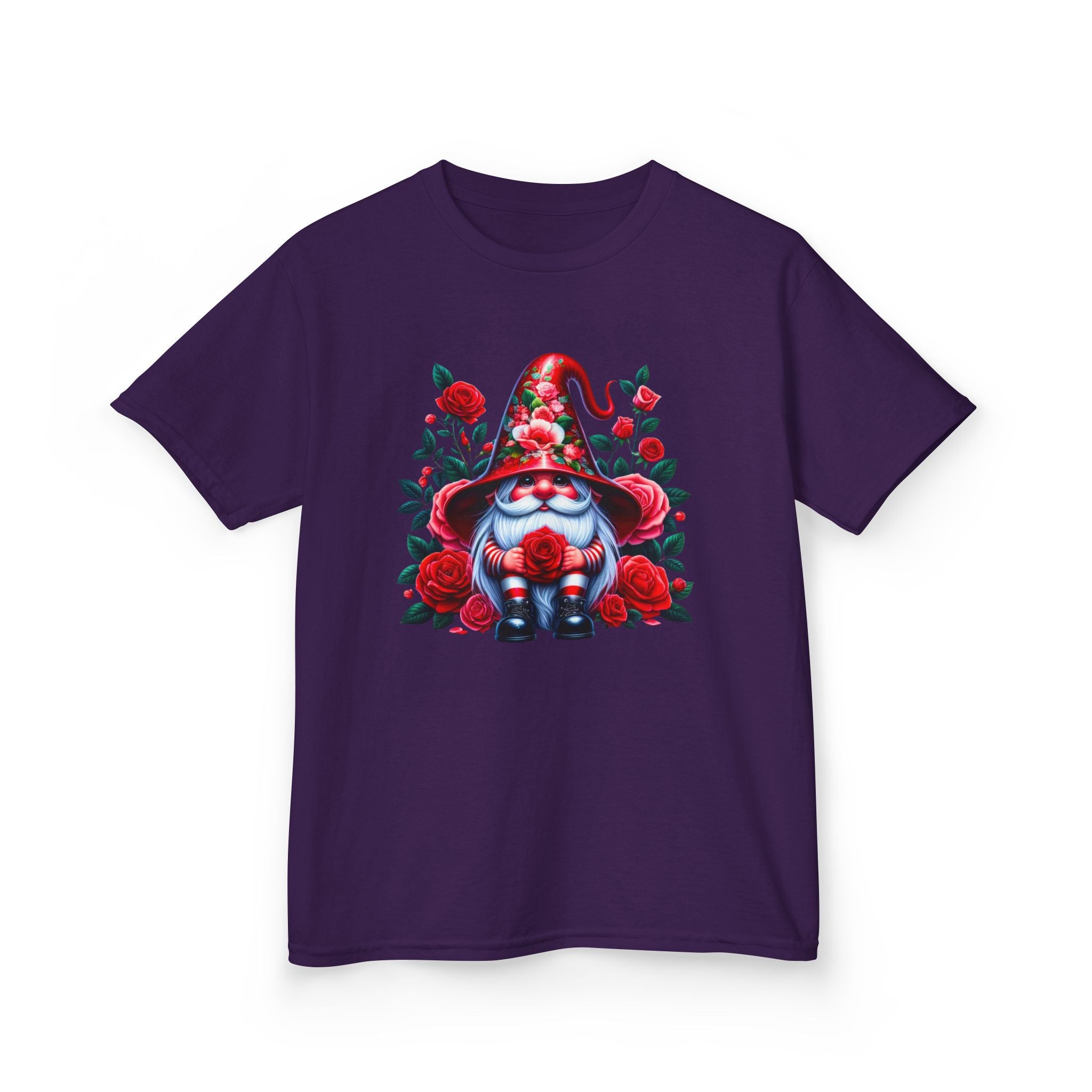 Valentine Gnome Kids Tee — Cute Red Rose Garden Gnome Shirt