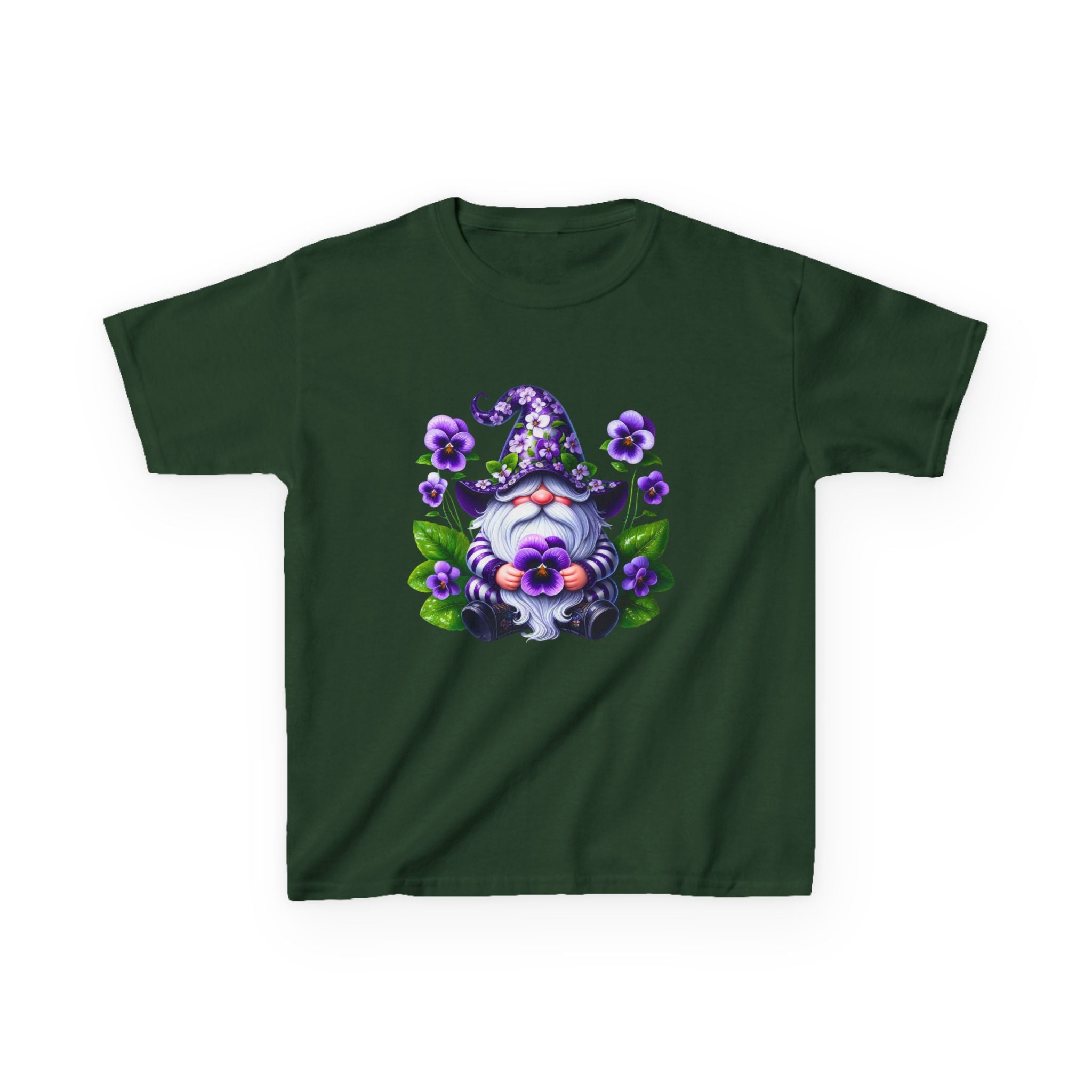 Kids Gnome T‑Shirt — Cute Purple Floral Wizard Gnome Tee for Children