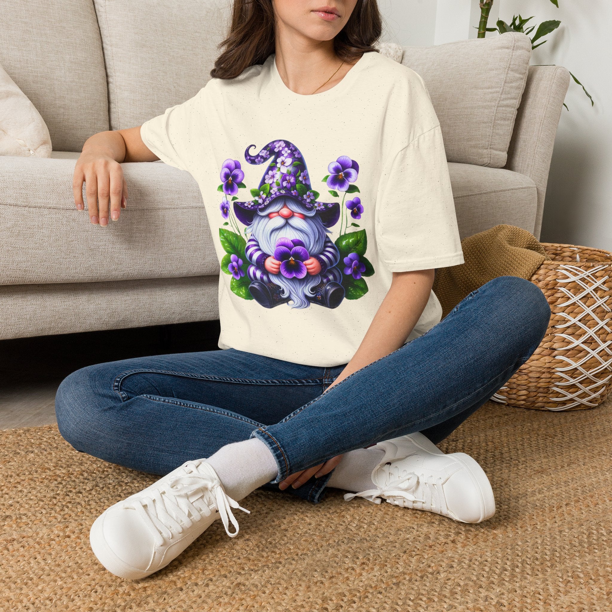 Purple Pansy Garden Gnome T-Shirt