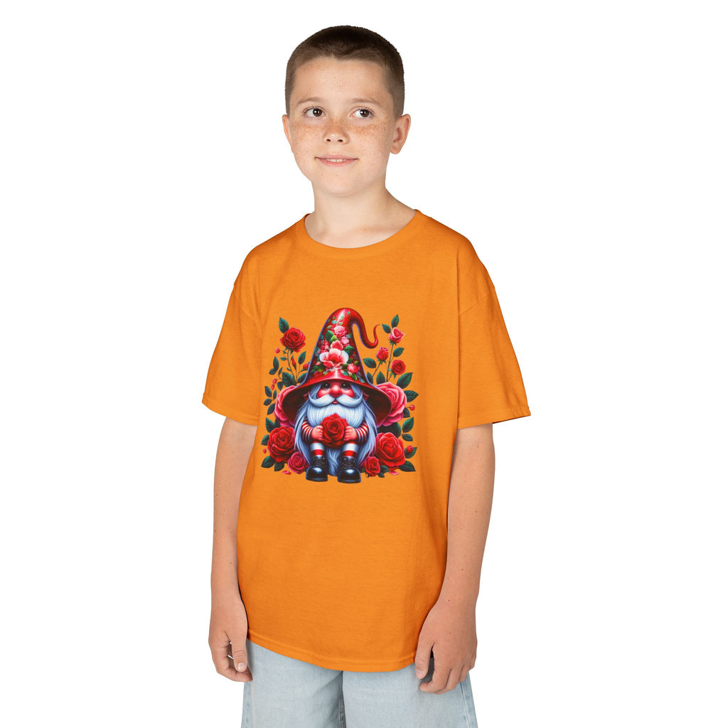 Valentine Gnome Kids Tee — Cute Red Rose Garden Gnome Shirt