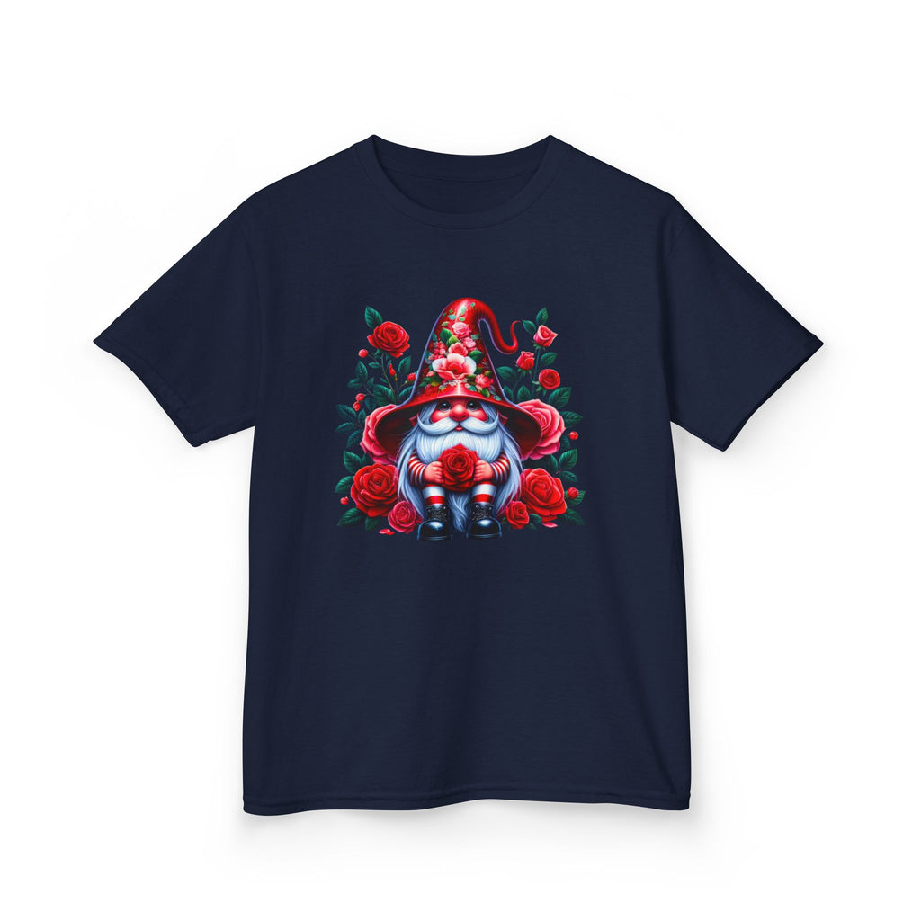 Valentine Gnome Kids Tee — Cute Red Rose Garden Gnome Shirt