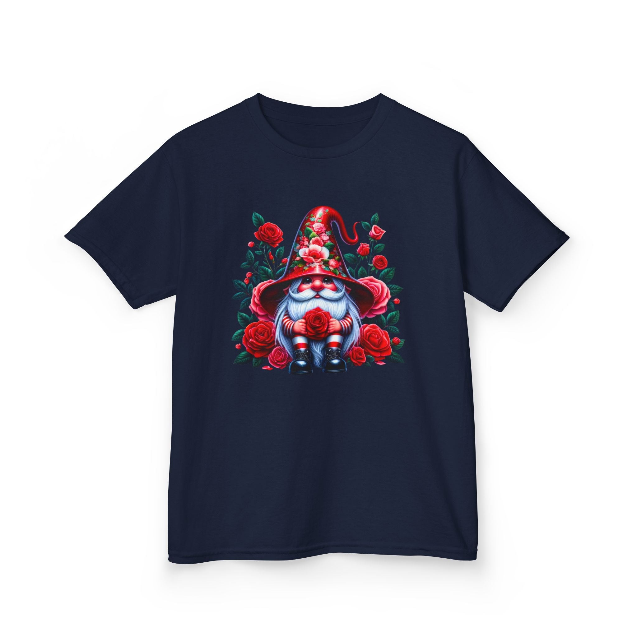 Valentine Gnome Kids Tee — Cute Red Rose Garden Gnome Shirt