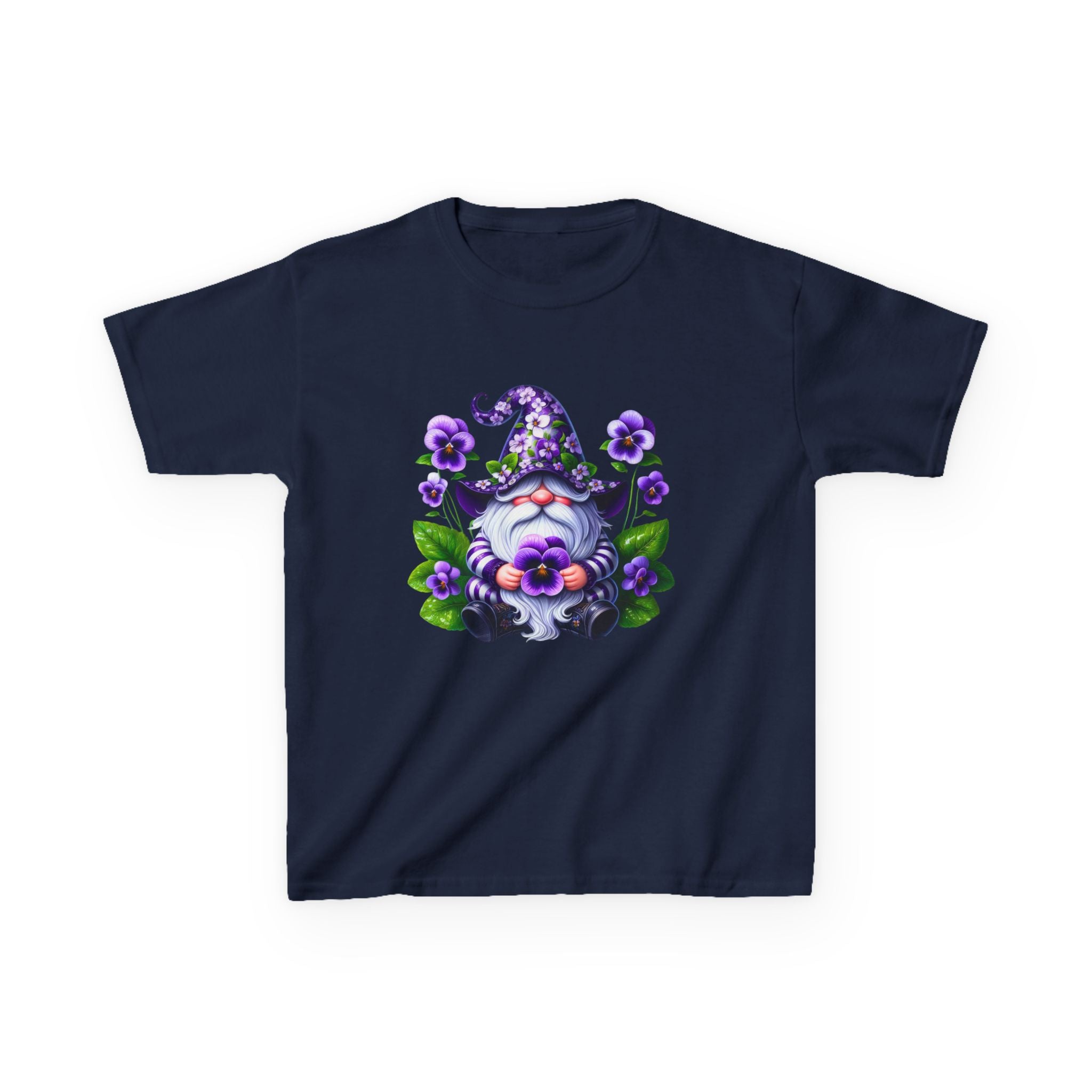Kids Gnome T‑Shirt — Cute Purple Floral Wizard Gnome Tee for Children