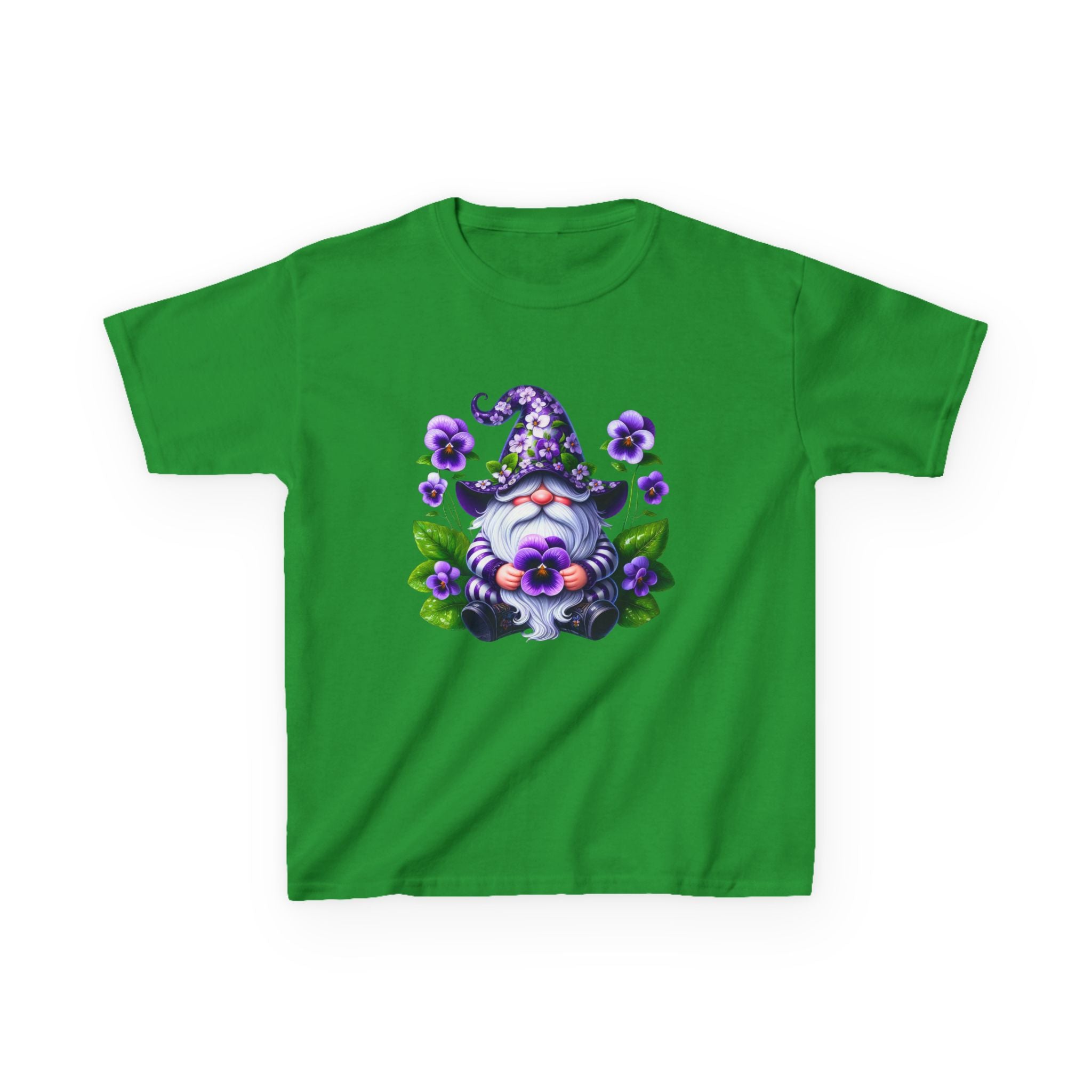 Kids Gnome T‑Shirt — Cute Purple Floral Wizard Gnome Tee for Children