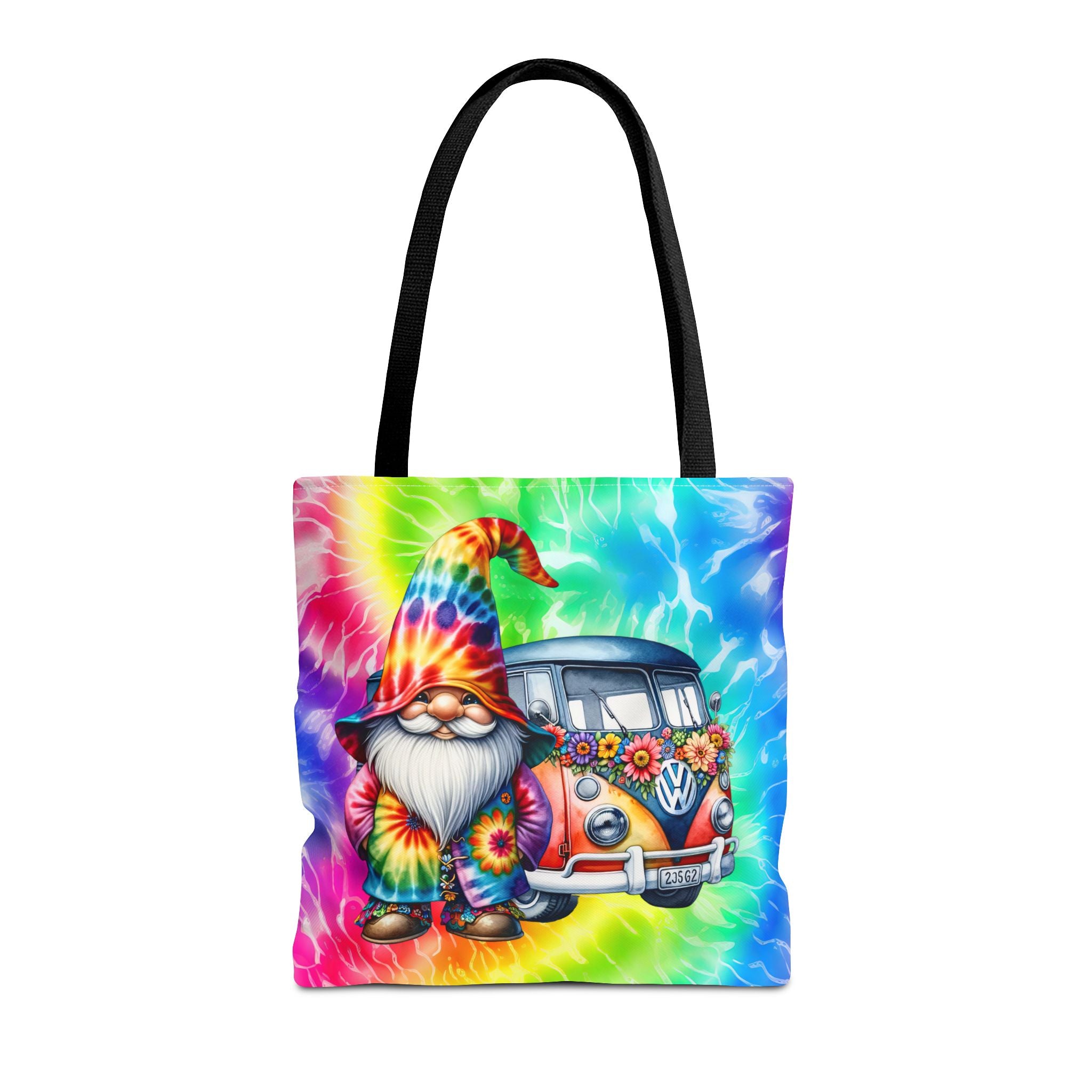 Tie-Dye Hippie Gnome Tote Bag — VW Bus Floral Boho Beach Tote