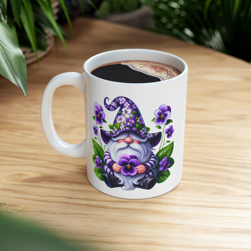 Purple Gnome Pansy Floral Ceramic Mug (11oz & 15oz)