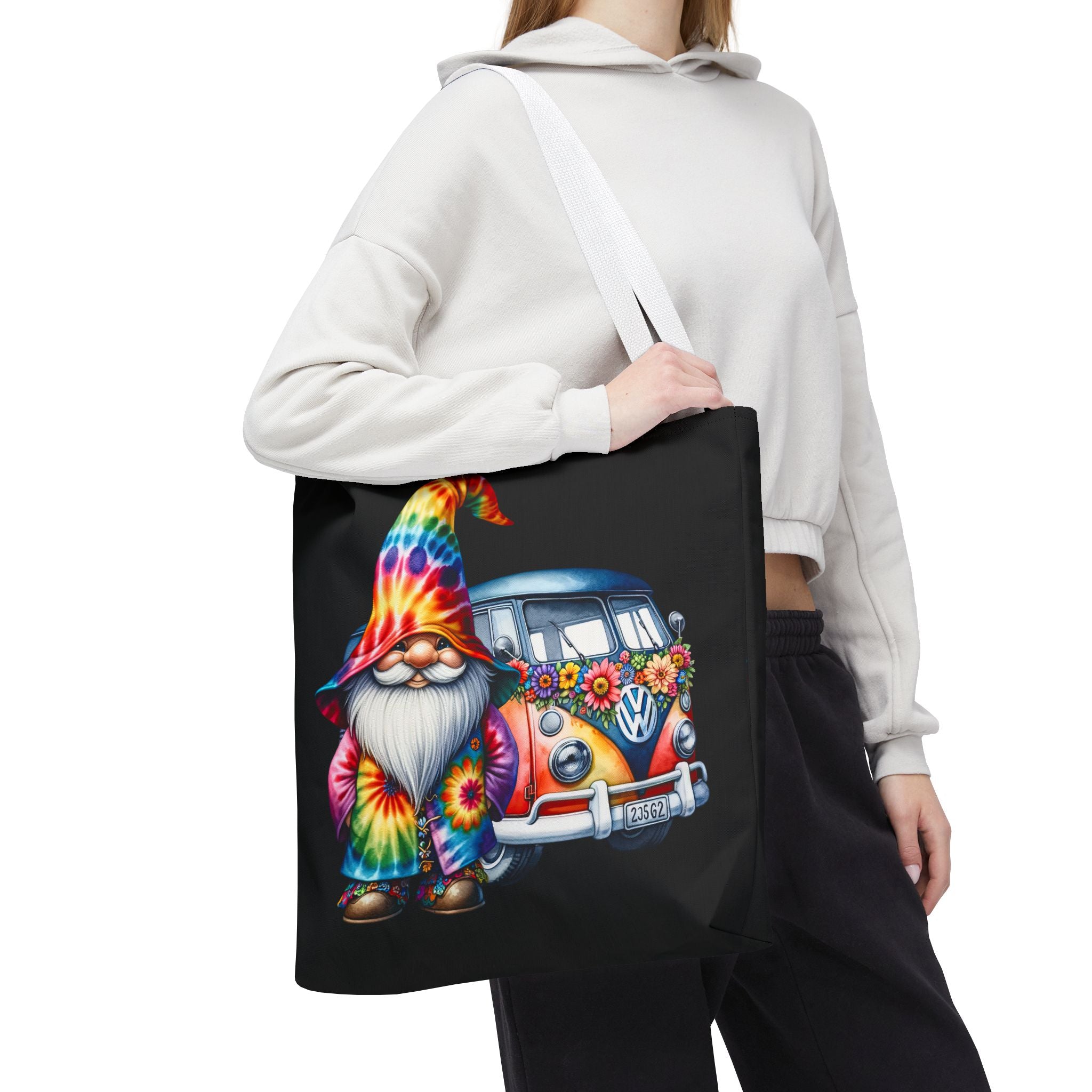 Tie-Dye Gnome Tote Bag — Hippie Van Floral Boho Market Tote