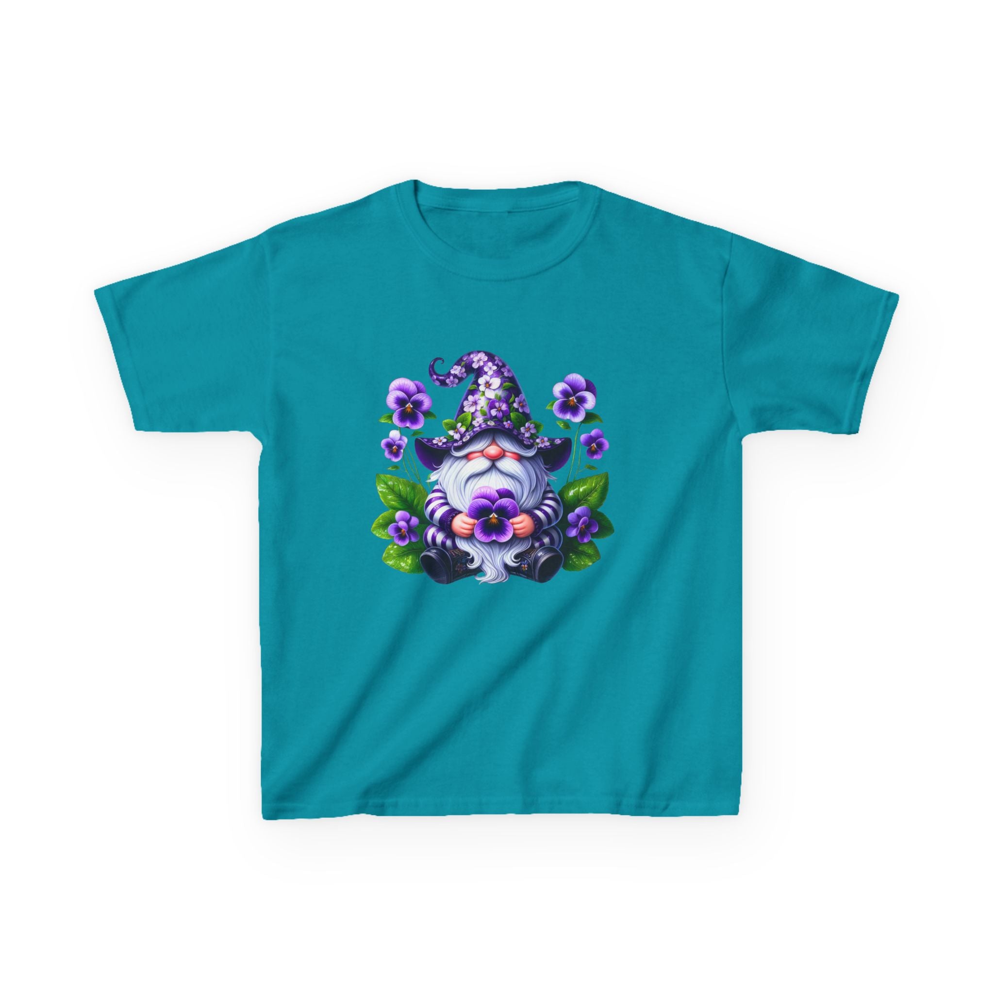 Kids Gnome T‑Shirt — Cute Purple Floral Wizard Gnome Tee for Children