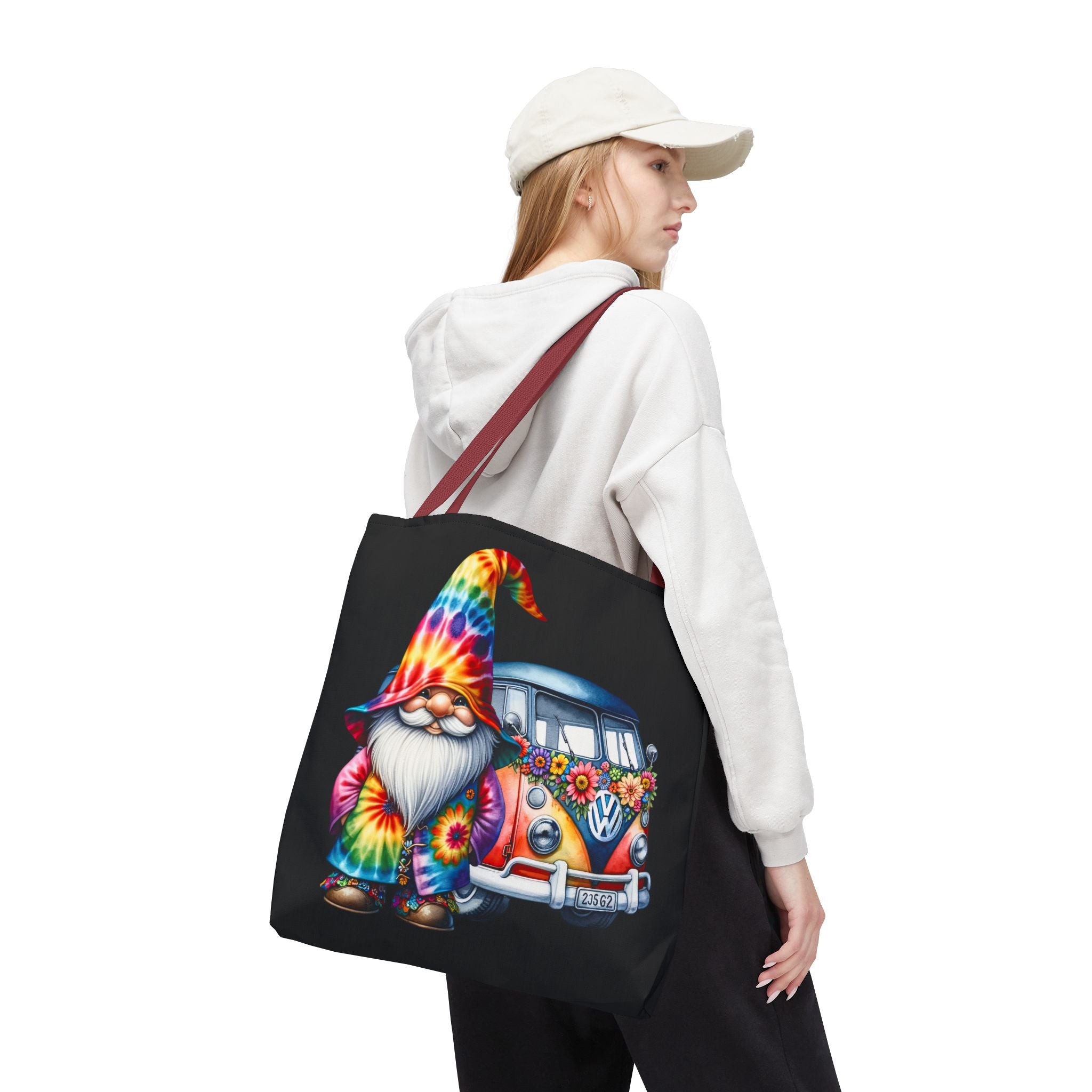 Tie-Dye Gnome Tote Bag — Hippie Van Floral Boho Market Tote