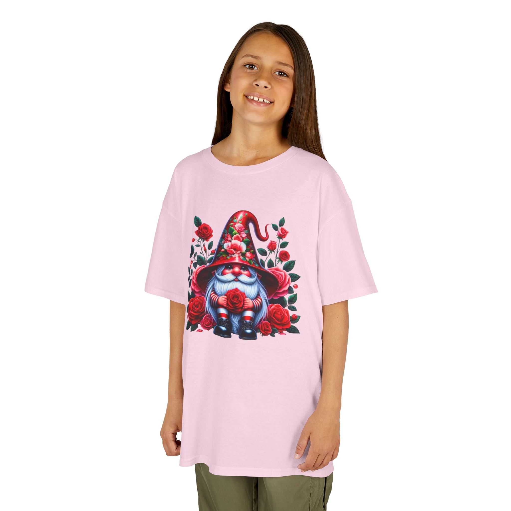 Valentine Gnome Kids Tee — Cute Red Rose Garden Gnome Shirt