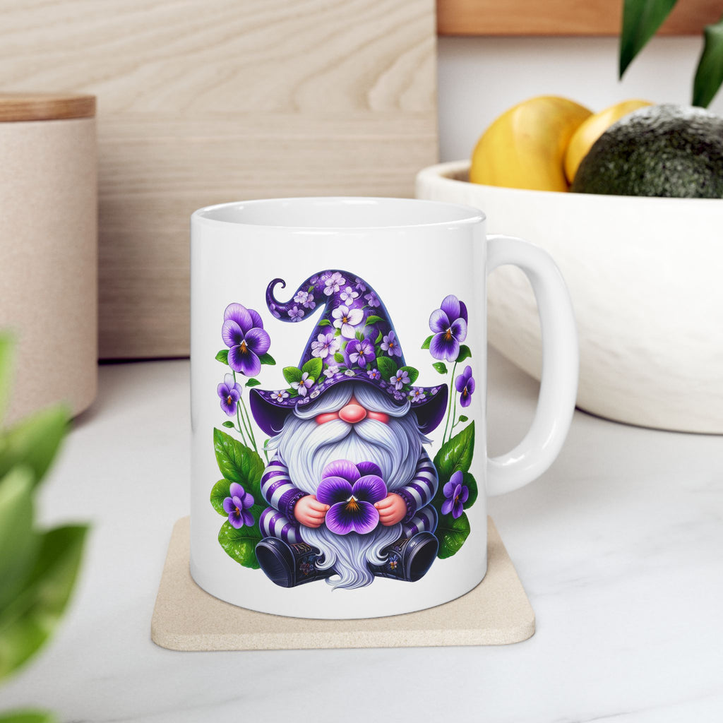 Purple Gnome Pansy Floral Ceramic Mug (11oz & 15oz)