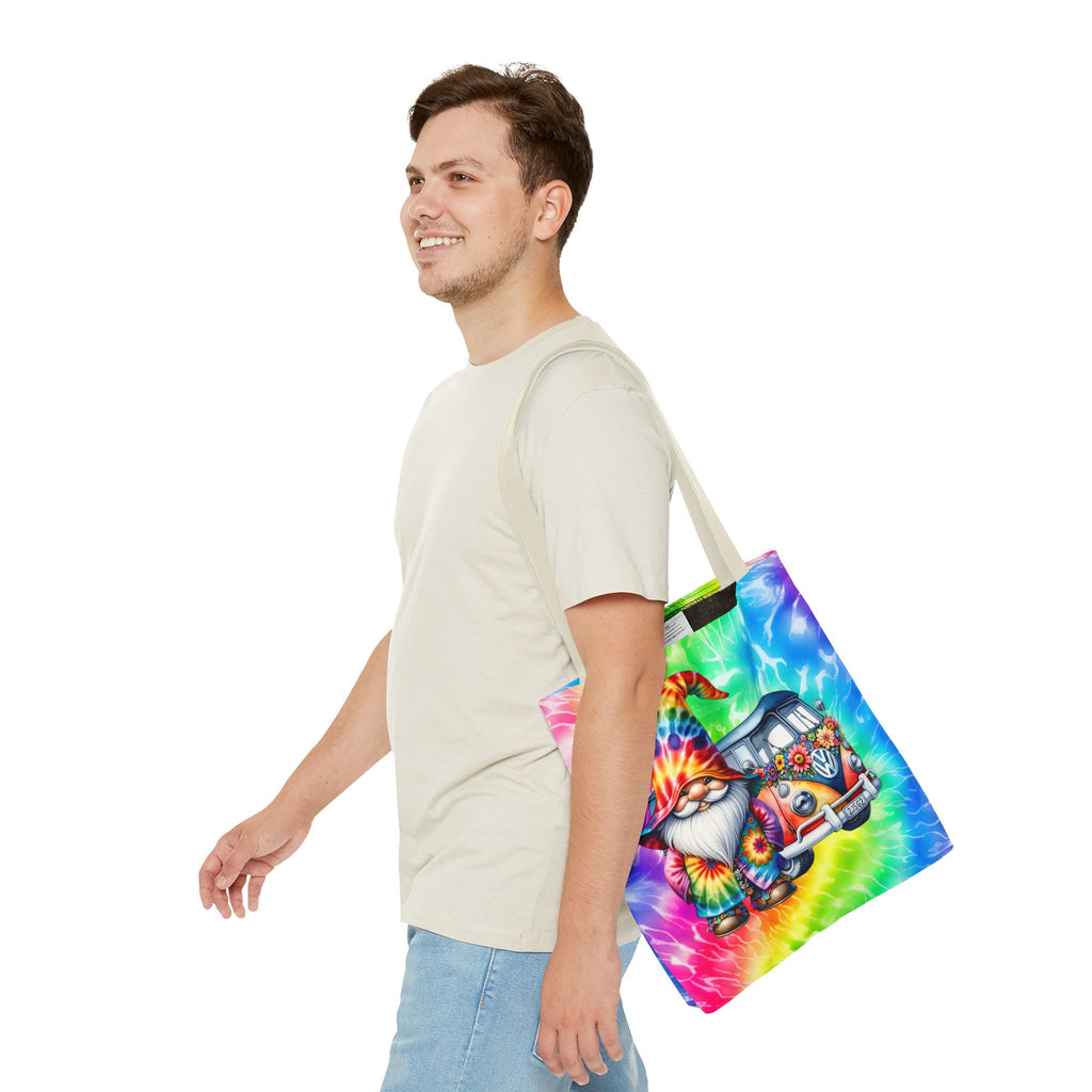 Tie-Dye Hippie Gnome Tote Bag — VW Bus Floral Boho Beach Tote