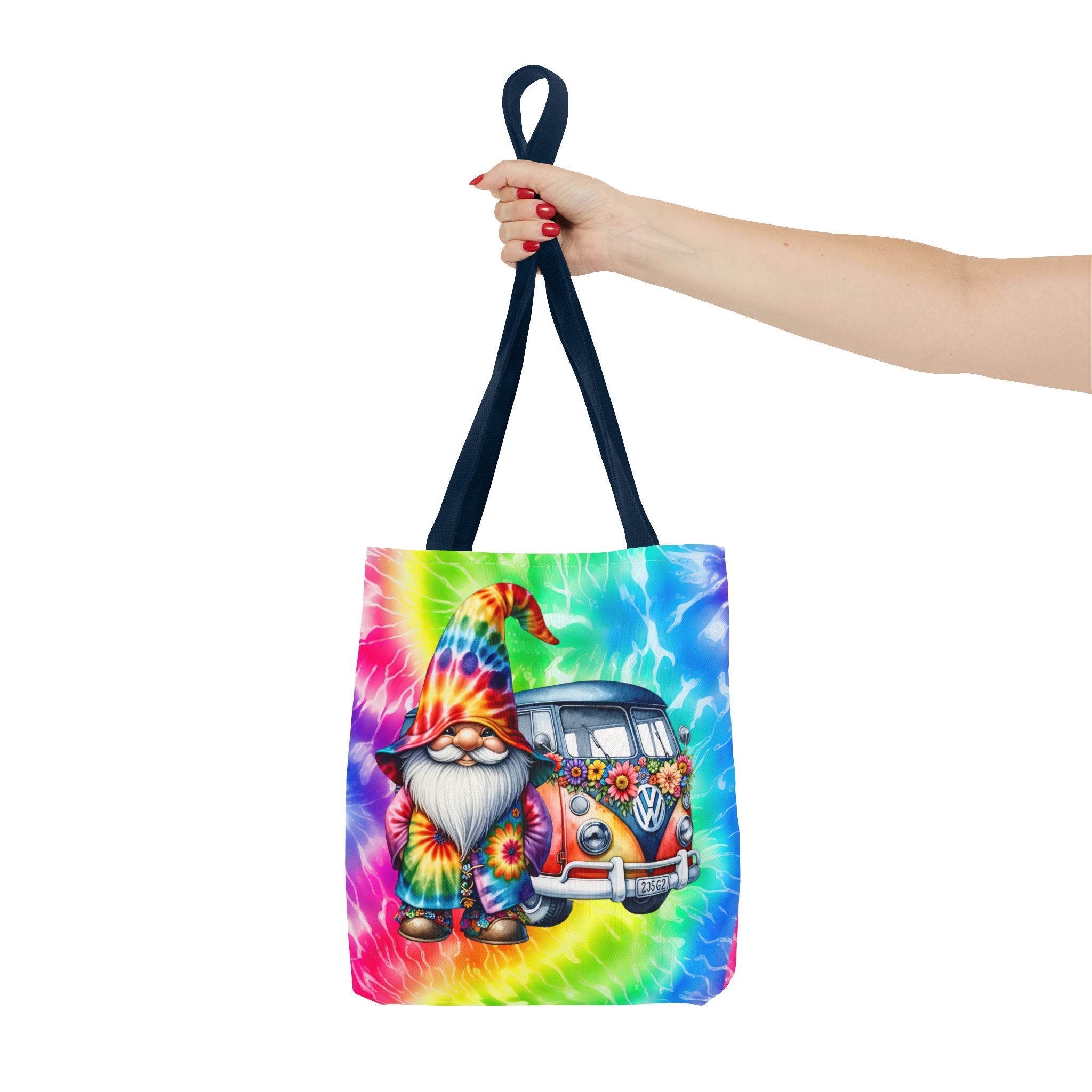 Tie-Dye Hippie Gnome Tote Bag — VW Bus Floral Boho Beach Tote