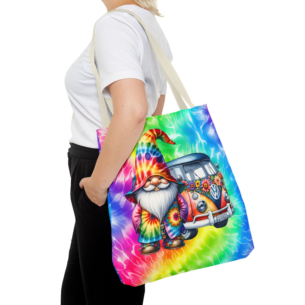 Tie-Dye Hippie Gnome Tote Bag — VW Bus Floral Boho Beach Tote