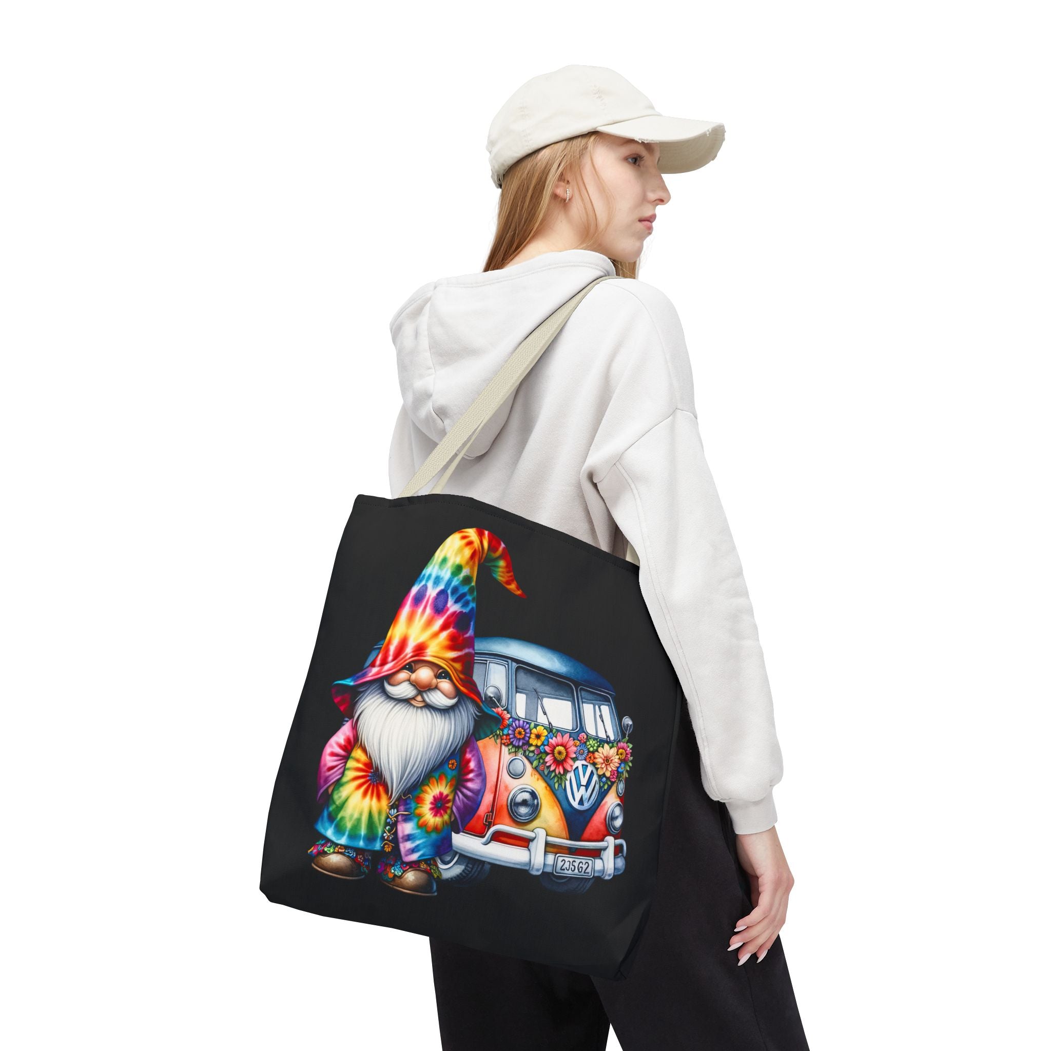 Tie-Dye Gnome Tote Bag — Hippie Van Floral Boho Market Tote