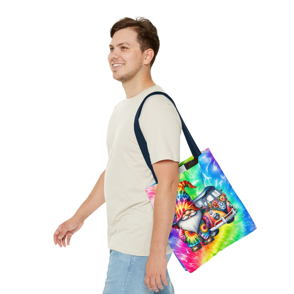 Tie-Dye Hippie Gnome Tote Bag — VW Bus Floral Boho Beach Tote