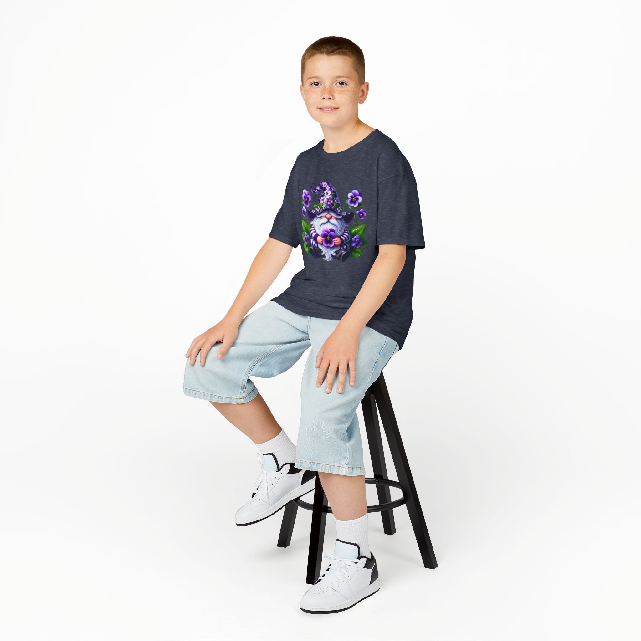 Kids Gnome T‑Shirt — Cute Purple Floral Gnome Tee for Children