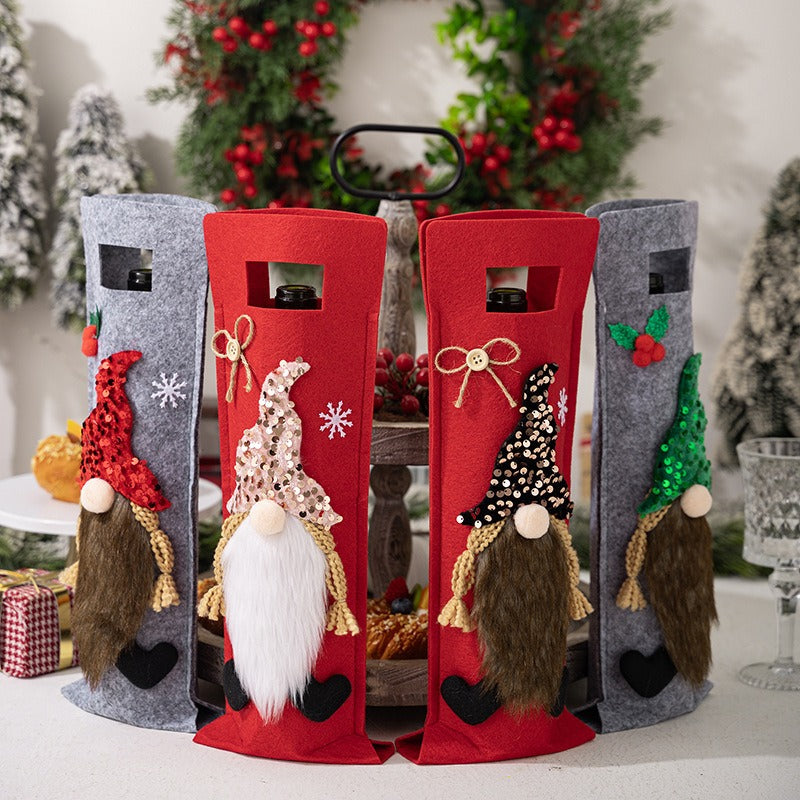 Wine bottle bag Rudolf red wine bottle decoration party decoration handbag gnome wine bottle cover